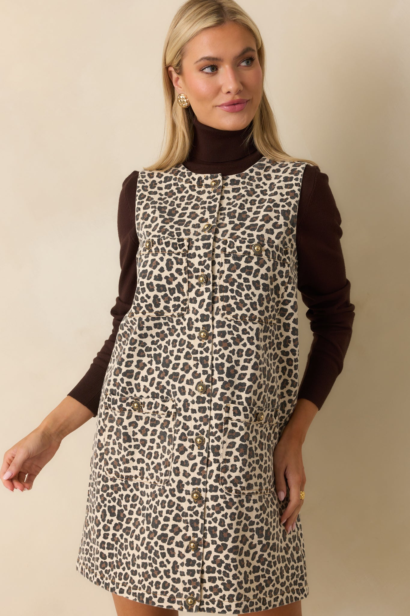 mens denim dress suits Spotted in Style Leopard Denim Mini Dress – Josie's Boutique main image 0