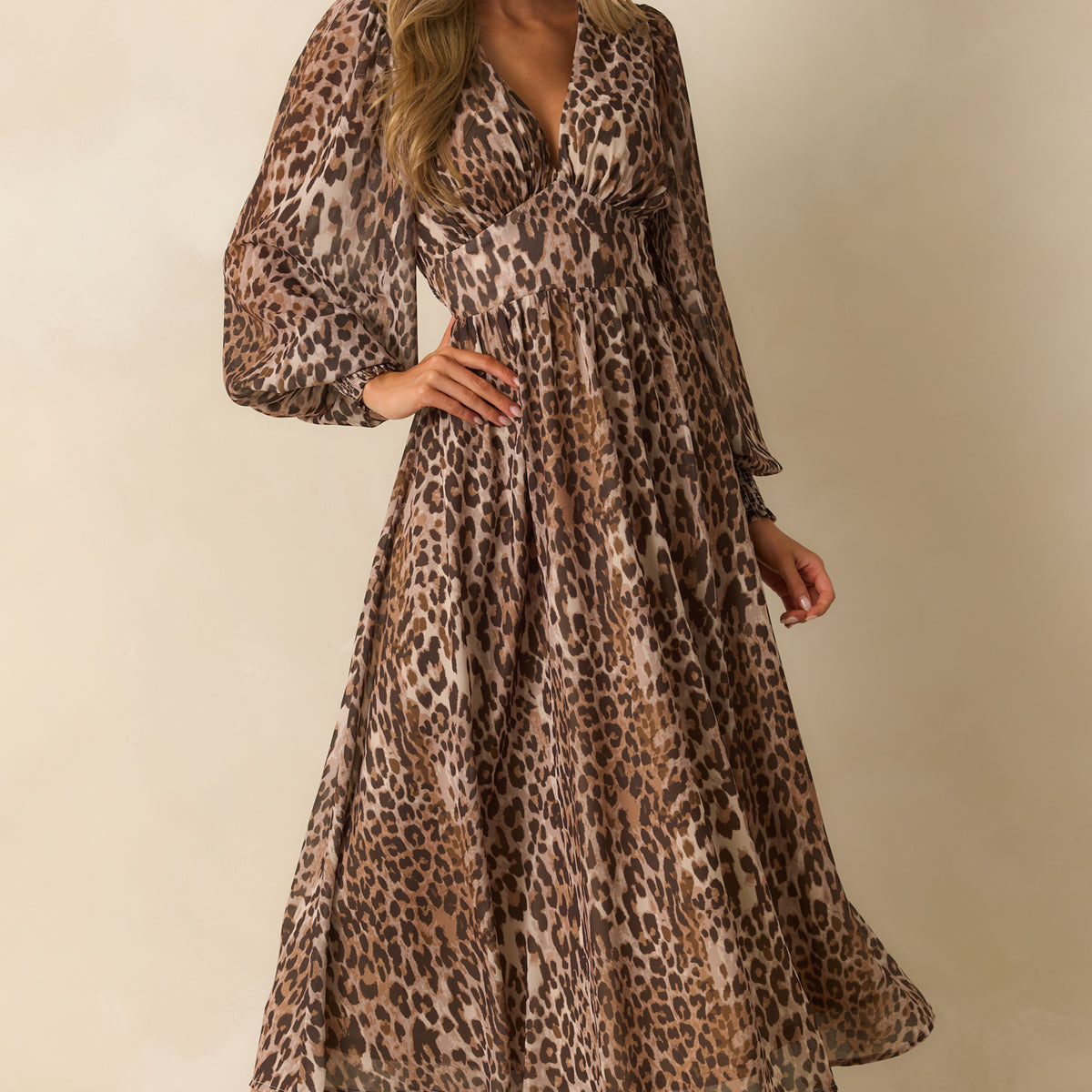 open lace back dress Leopard Print Chiffon Maxi Dress - Women's Dresses