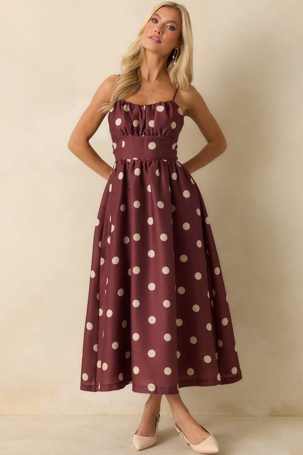 Sweet Spot Burgundy Polka Dot Maxi Dress Sweet Spot Burgundy Polka Dot Maxi Dress