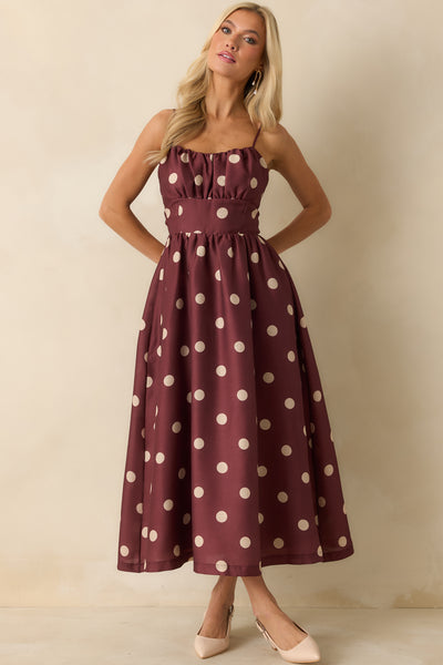Sweet Spot Burgundy Polka Dot Maxi Dress Sweet Spot Burgundy Polka Dot Maxi Dress