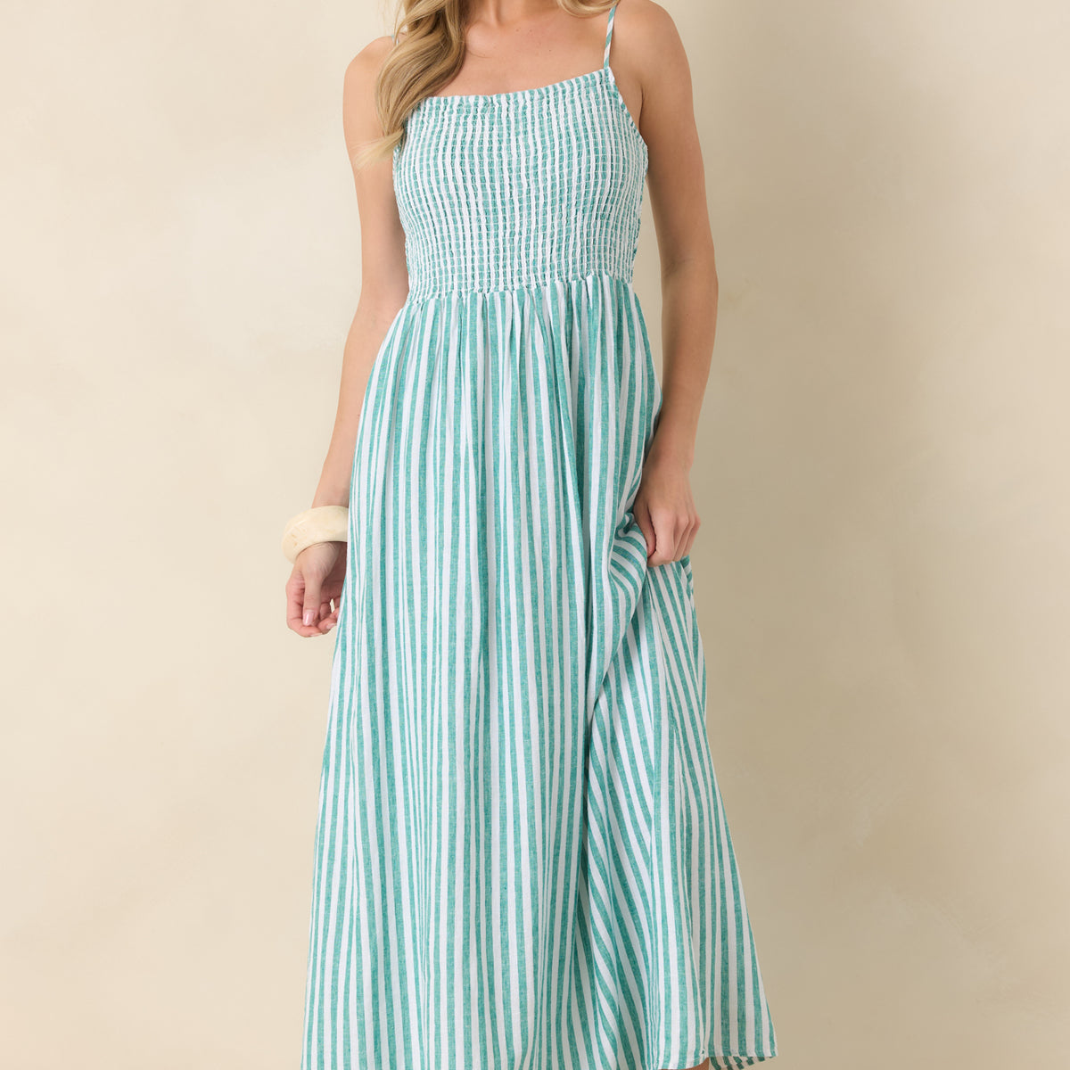 z supply bayside linen maxi dress Women's Z Supply La Palma Green Bayside Stripe Linen Maxi Dress | Color: Teal | Size: L