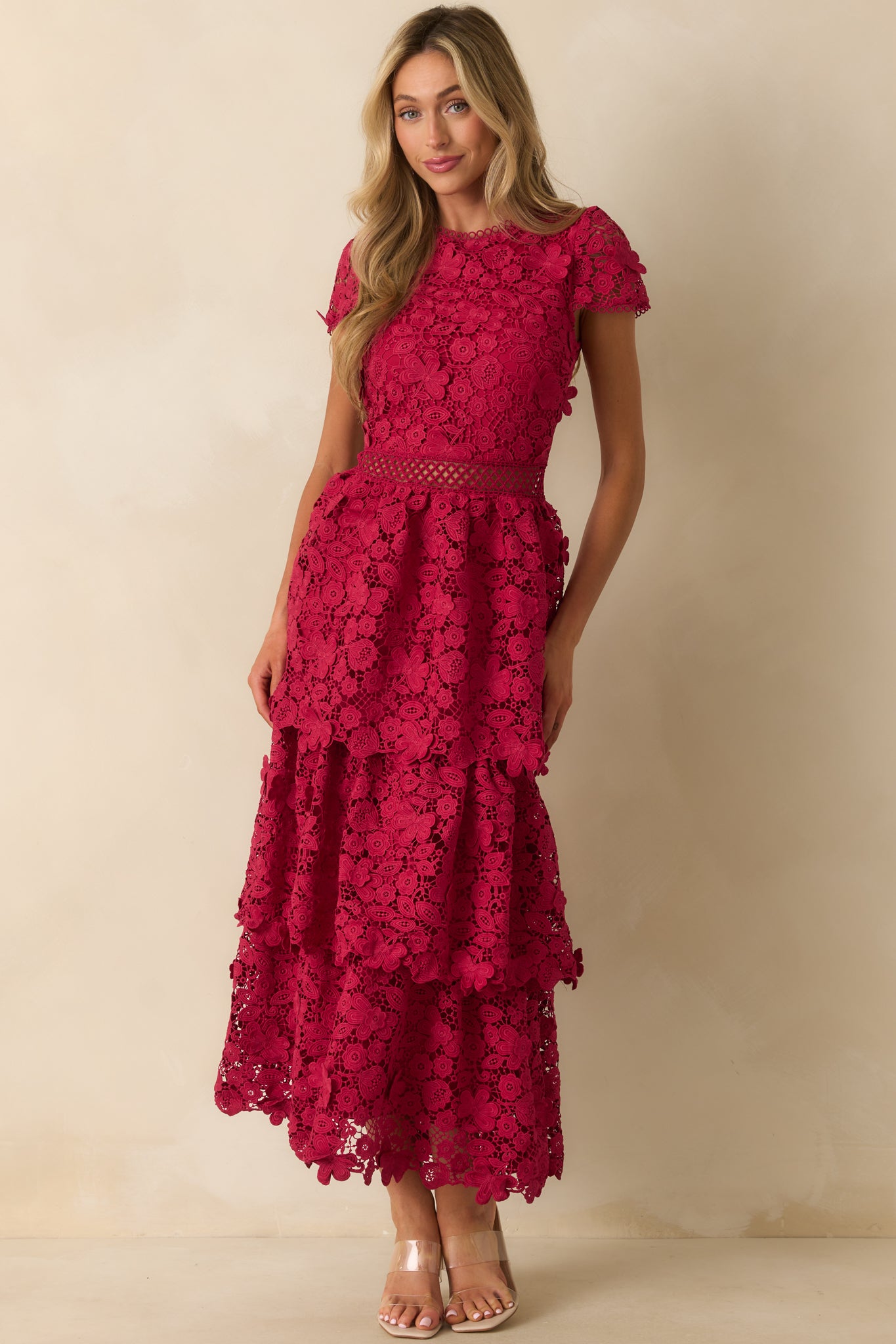 Front view highlighting the fitted bodice with sheer waist detail.