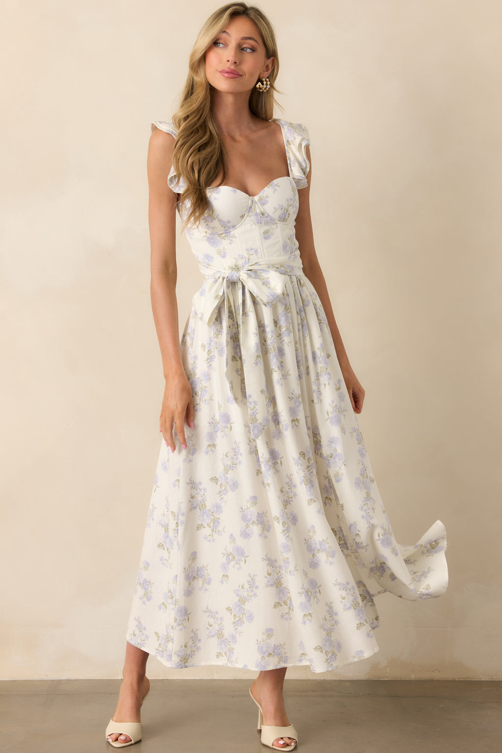 Aimee Lavender Floral Print Linen Blend Bustier Maxi Dress Aimee Lavender Floral Print Linen Blend Bustier Maxi Dress