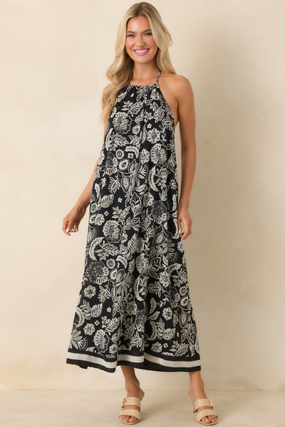 Z Supply Black & Ivory Viento Luz Floral Halter Midi Dress | Red Dress