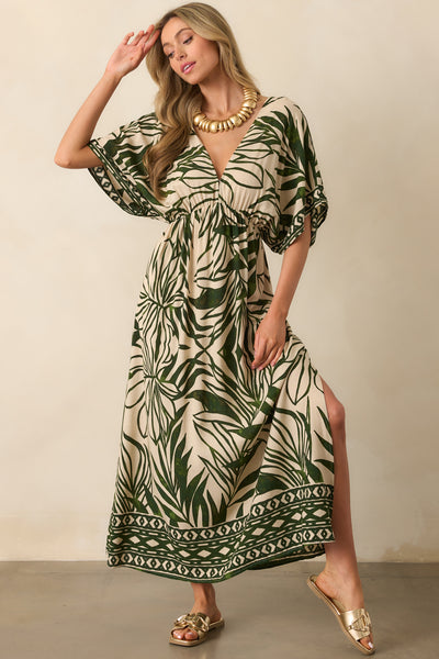 Green Palm Leaf Print Maxi Dress - Vacation Dresses
