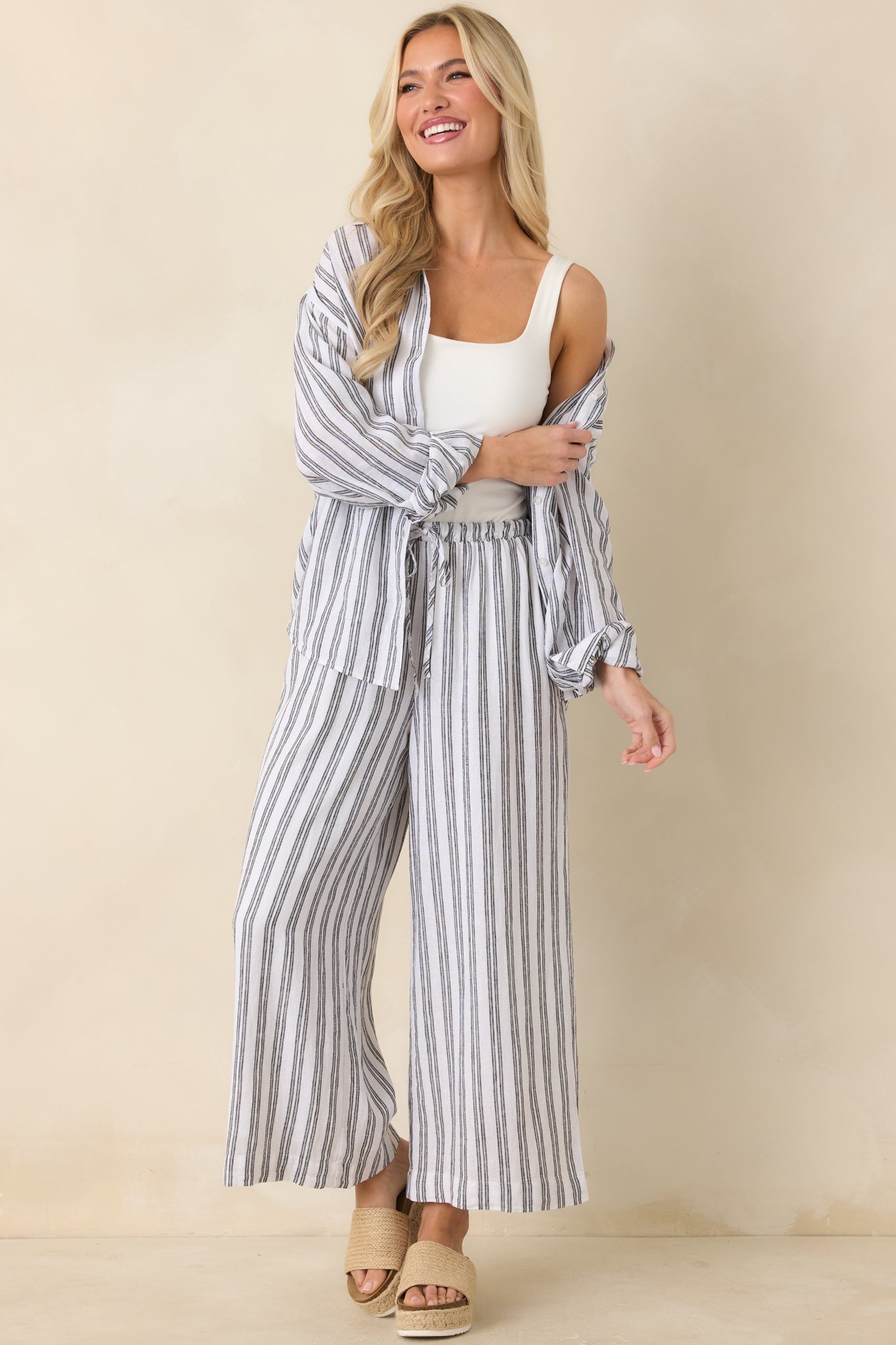 Women's The Perfect Black & White Stripe Pants | Size: L