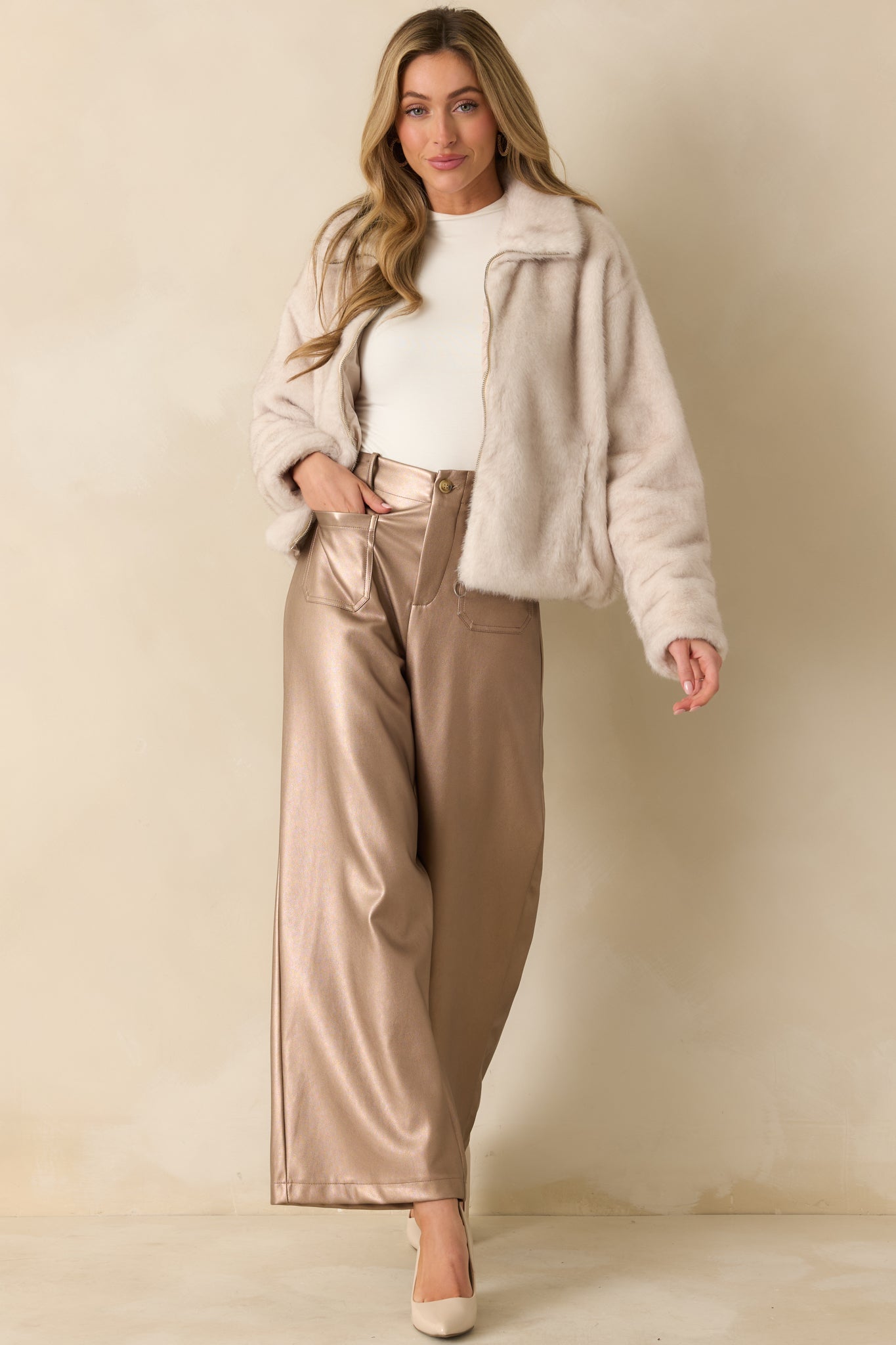 Z Supply Ivory Amethyst Faux Fur Jacket - Women's Outerwear | Red