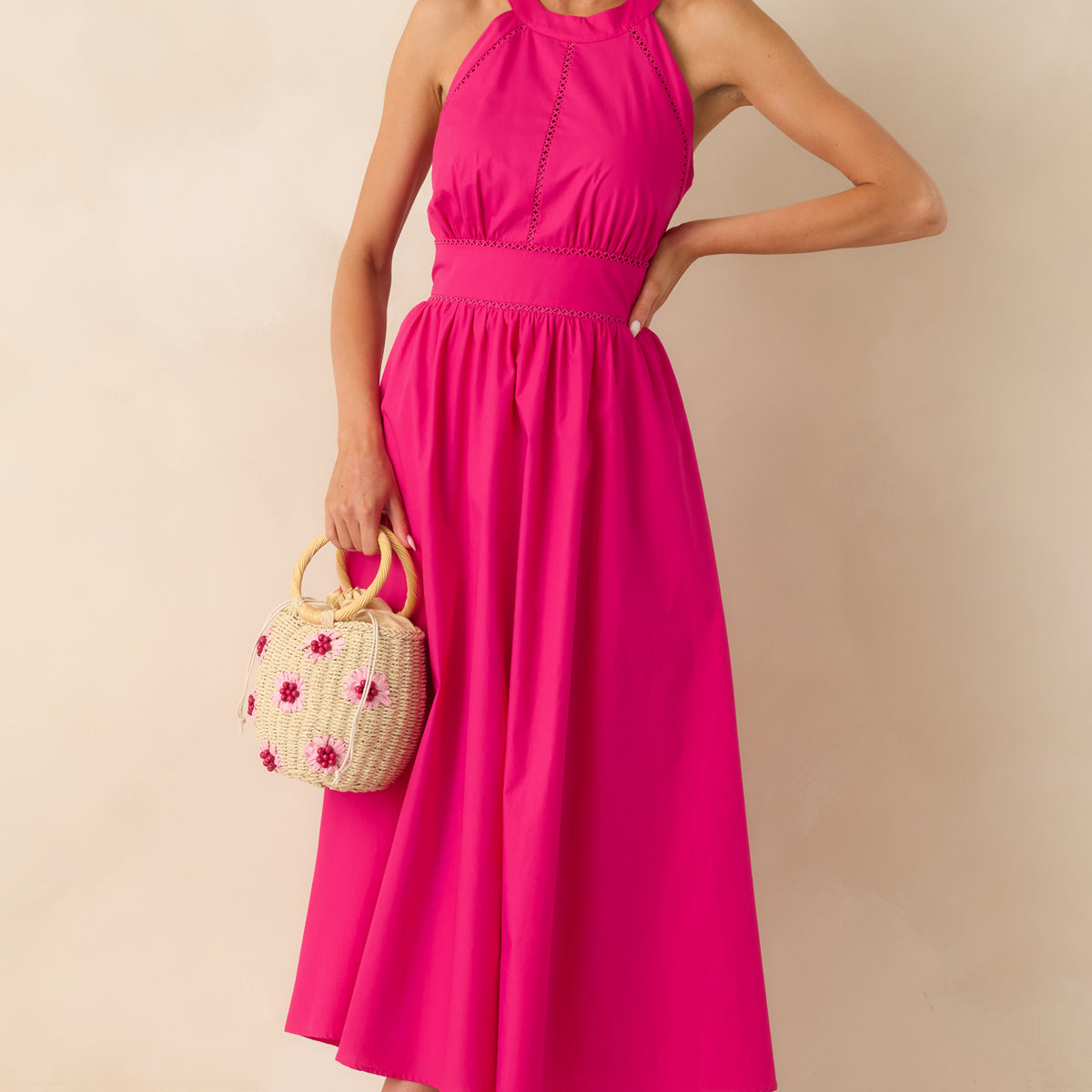 fuchsia halter dress Alicia Satin Halter Maxi Dress