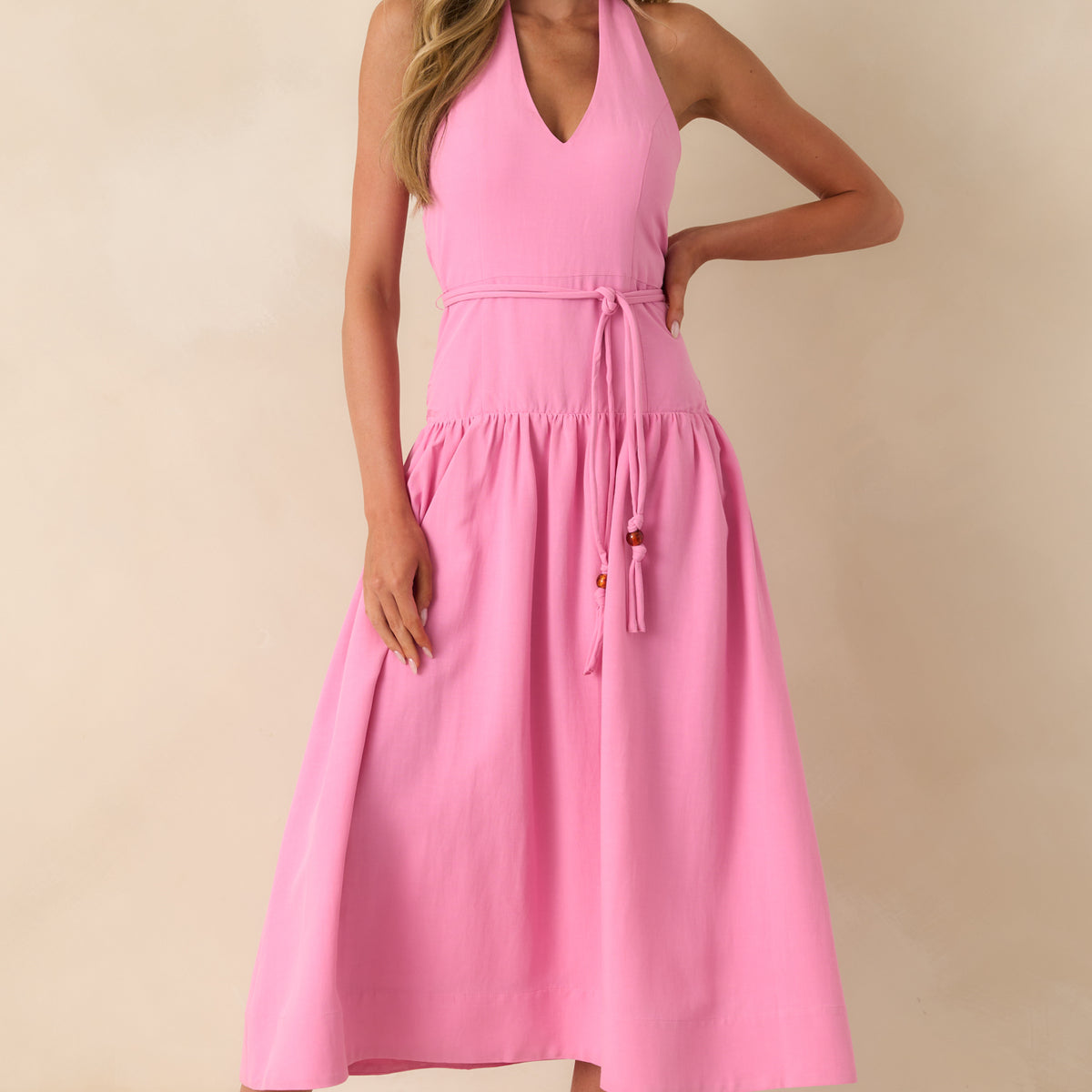 MINKPINK Melody Drop Waist Midi Dress In Pink | Red Dress