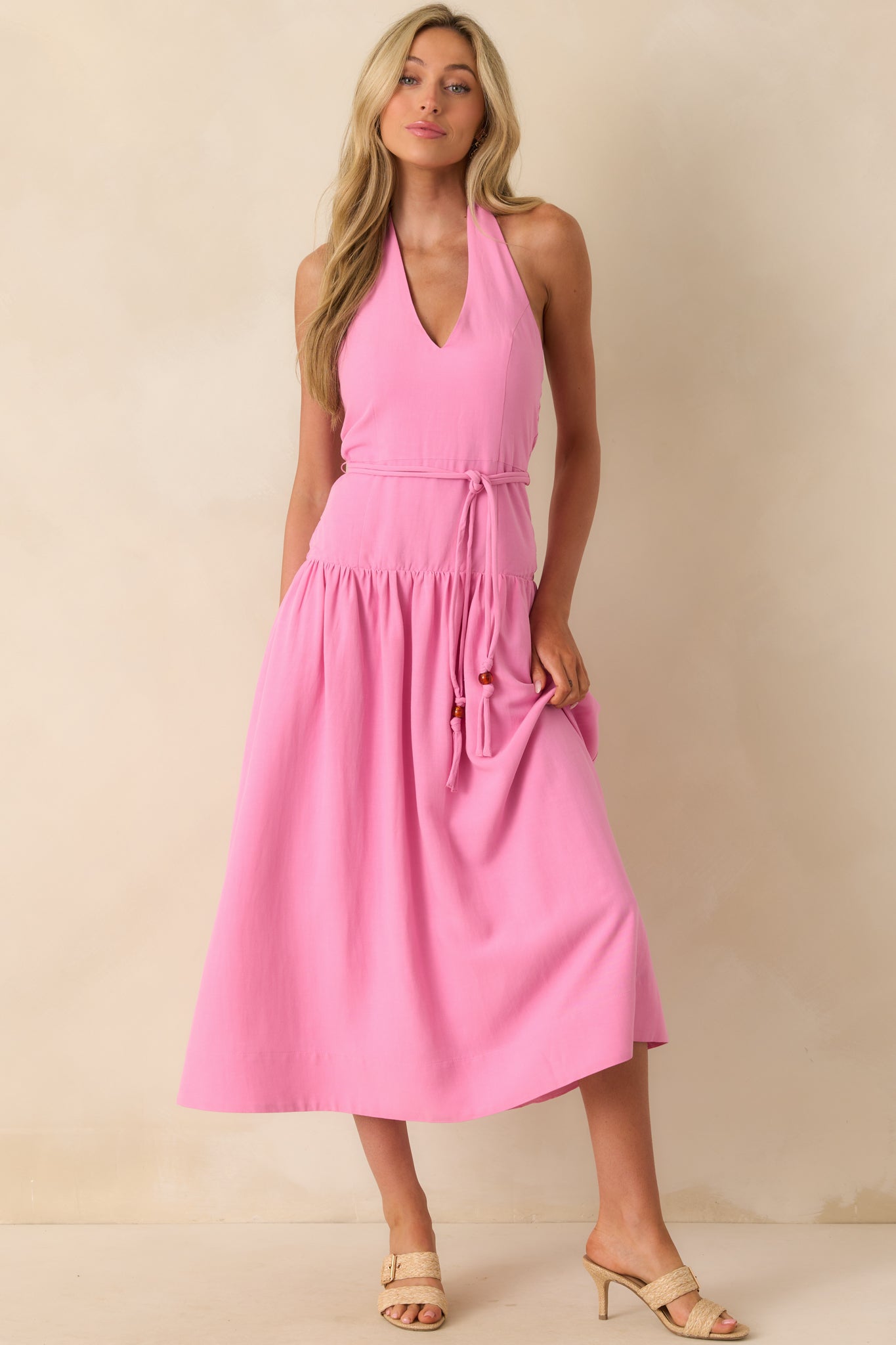 MINKPINK Melody Drop Waist Midi Dress In Pink | Red Dress