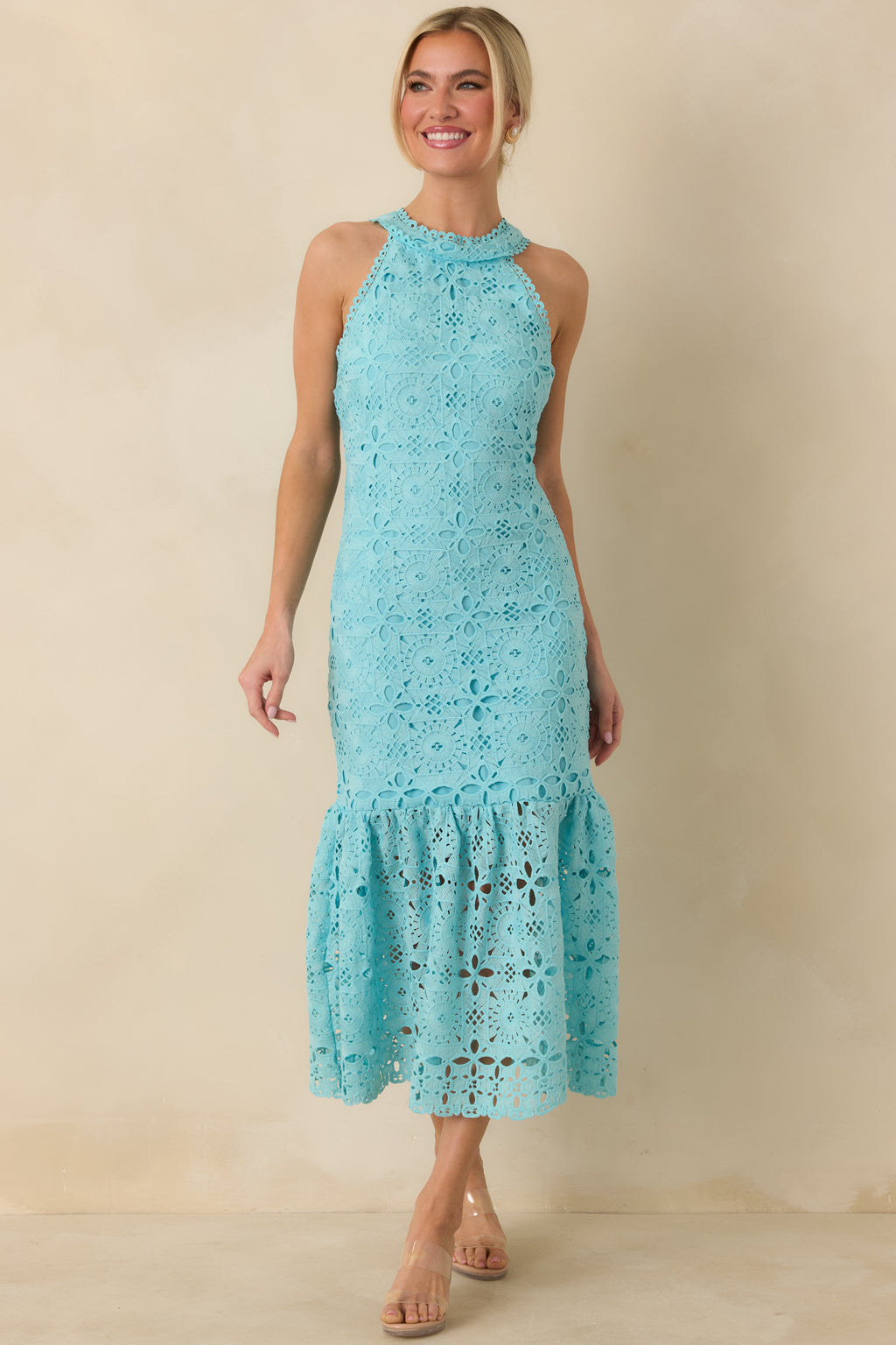 green emerald velvet dress Women's It's A New Day Horizon Blue Floral Embroidered Maxi Dress | Size: M