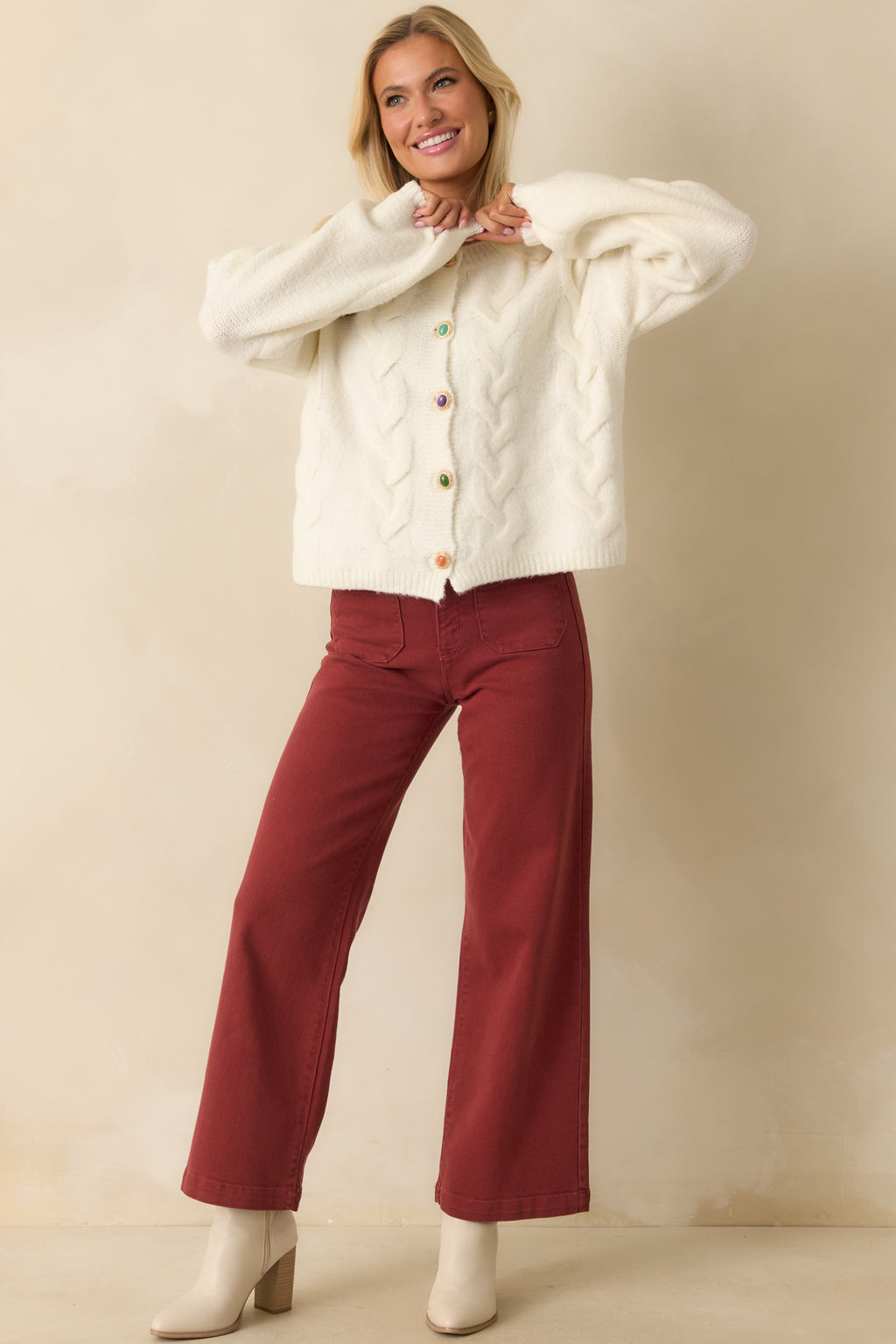 cardigan with dress shirt Women's Gather What Matters Ivory Multi Knit Button Up Cardigan Shirt | Color: White | Size: M/l