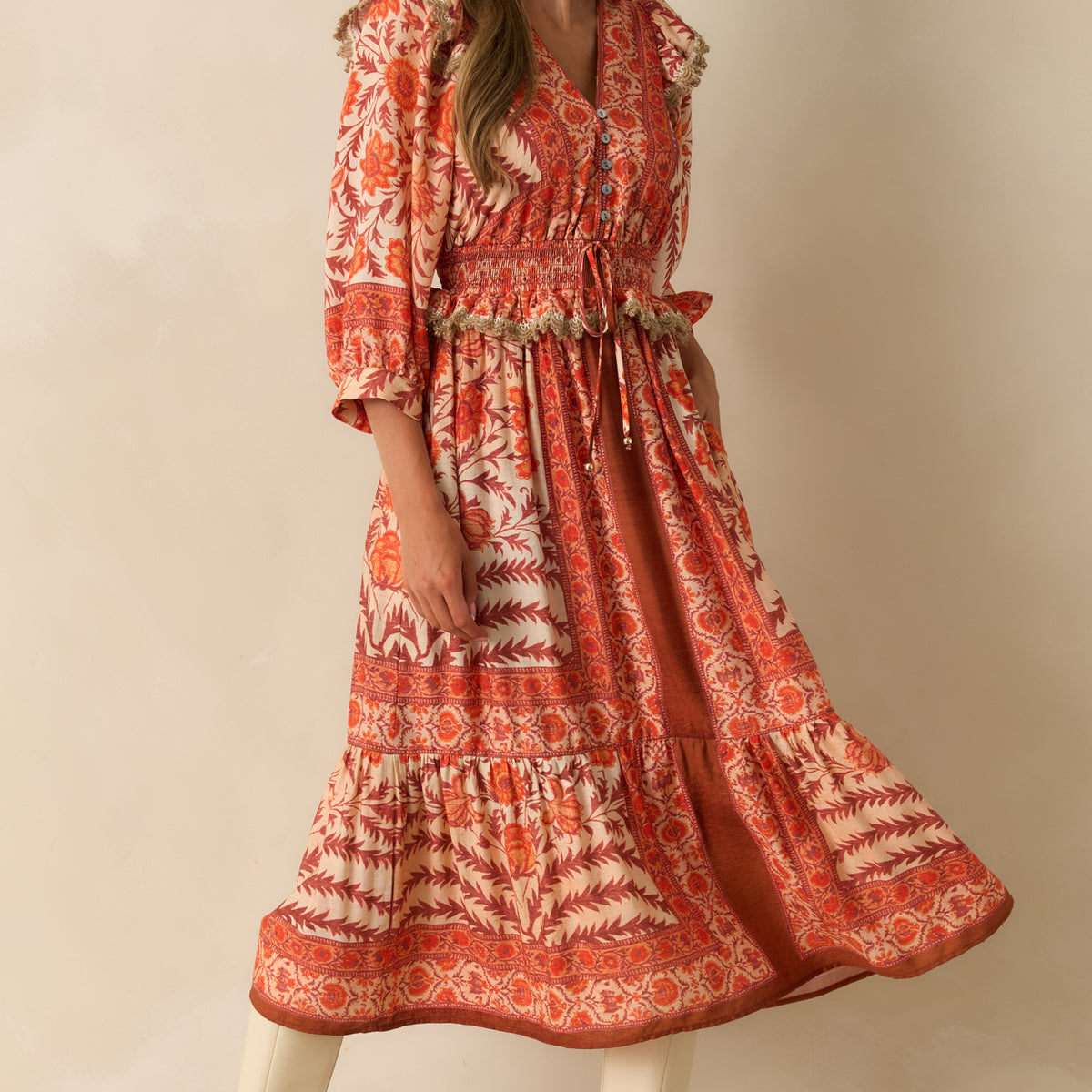 open lace back dress Orange Multi Floral Print Maxi Dress - Women's Dresses