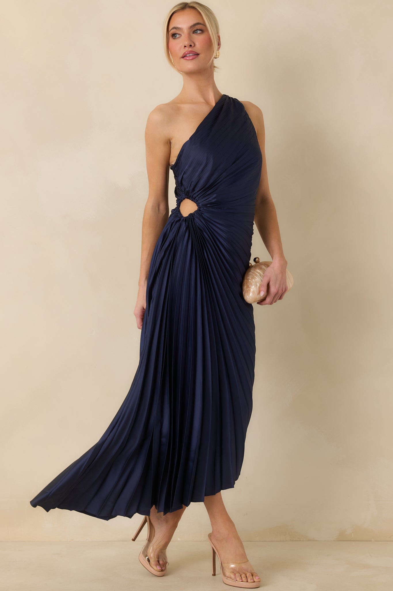 Navy Blue Asymmetric One Shoulder Maxi Dress - Event Dresses