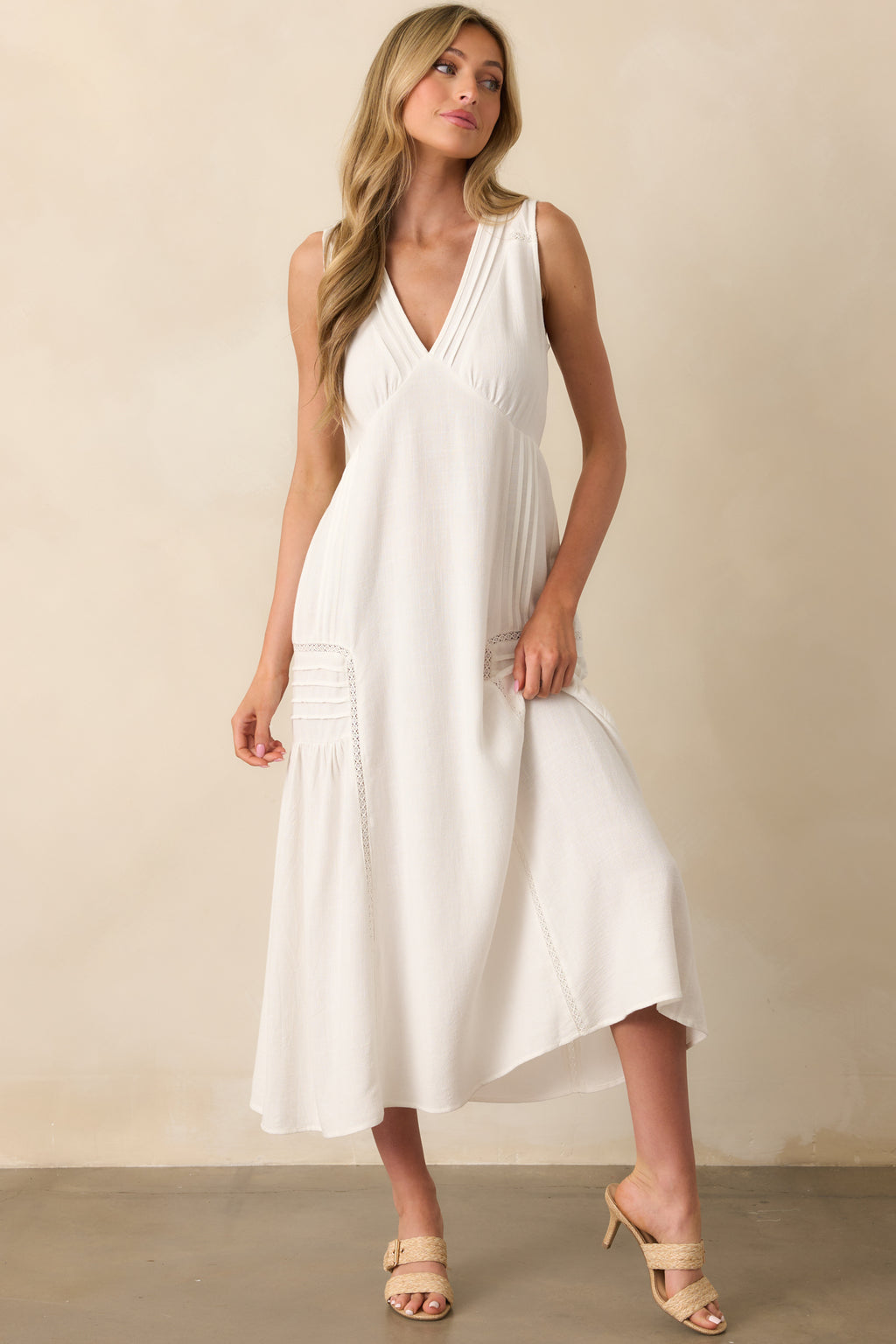 Ivory Linen Blend Sleeveless Maxi Dress - Casual Dresses