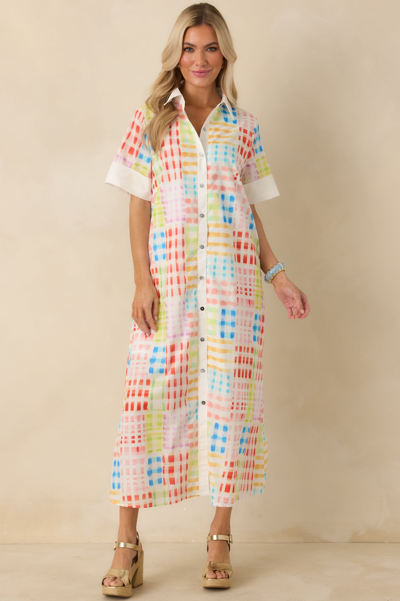 Full-length shot of maxi dress showcasing relaxed fit and easy movement in straight maxi hem.