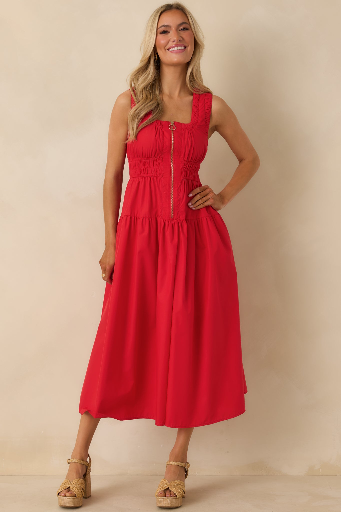 Better Late Than Never Red Sleeveless Midi Dress S / Red Better Late Than Never Red Sleeveless Midi Dress S / Red