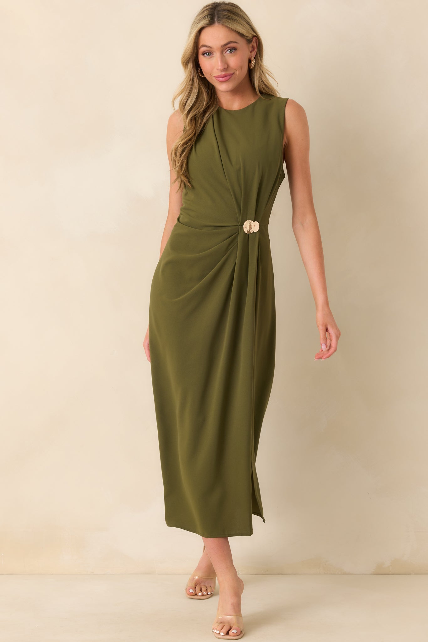 Another full-length shot capturing the overall silhouette and fit of the dress from top to hem.