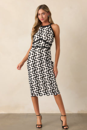 Black & White Embroidered Midi Dress