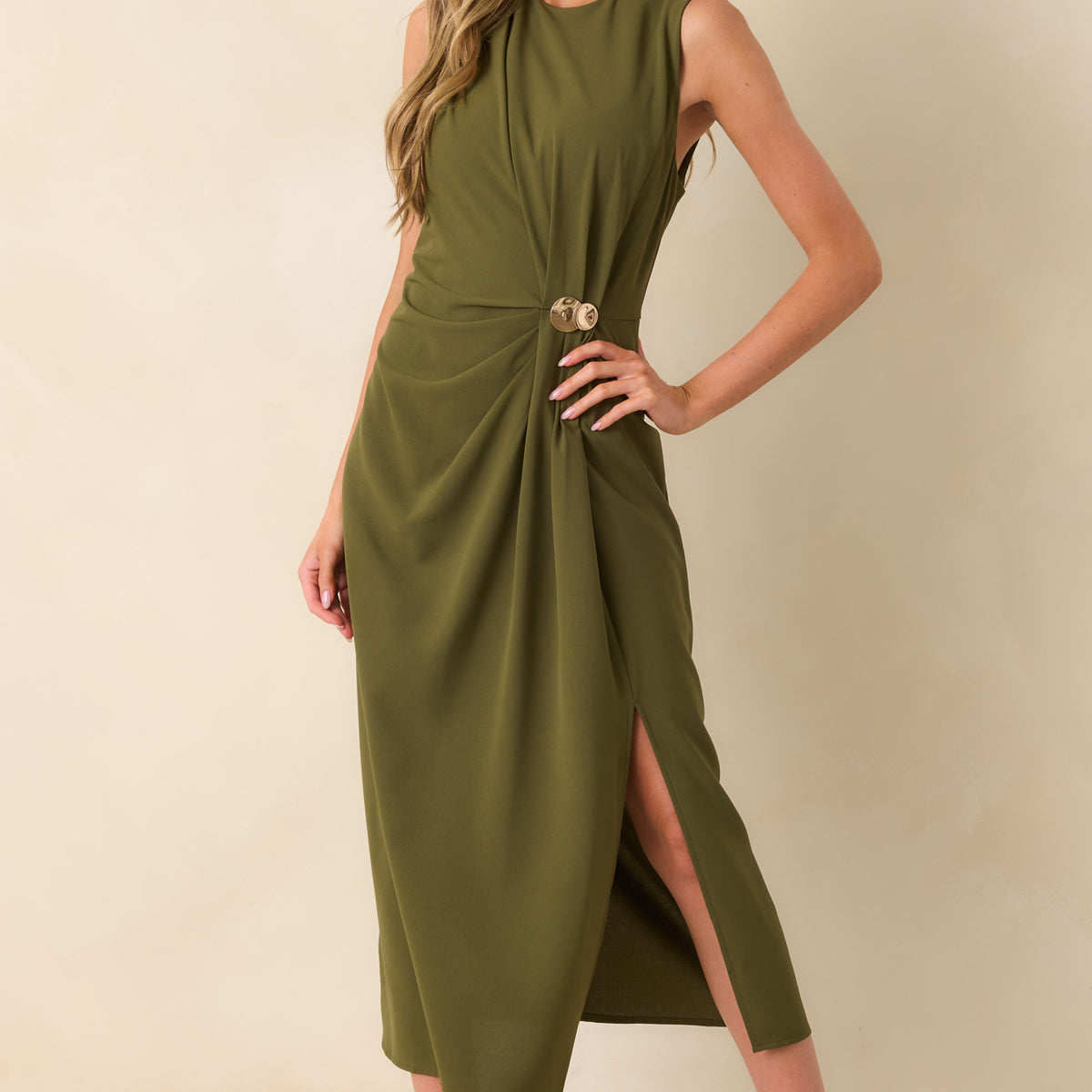 open lace back dress Olive Green Ruched Maxi Dress - Maxi Dresses