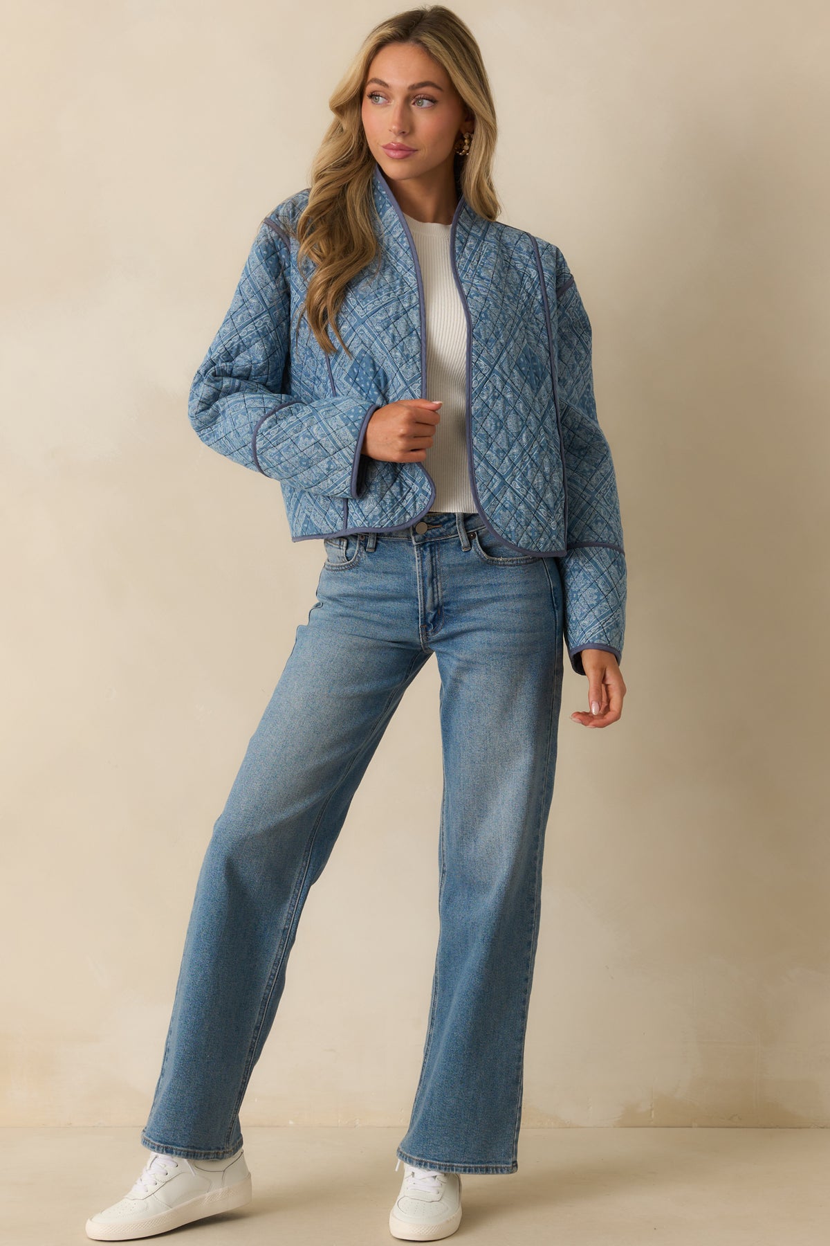 Light Blue Quilted Jacket - All Outerwear | Red Dress