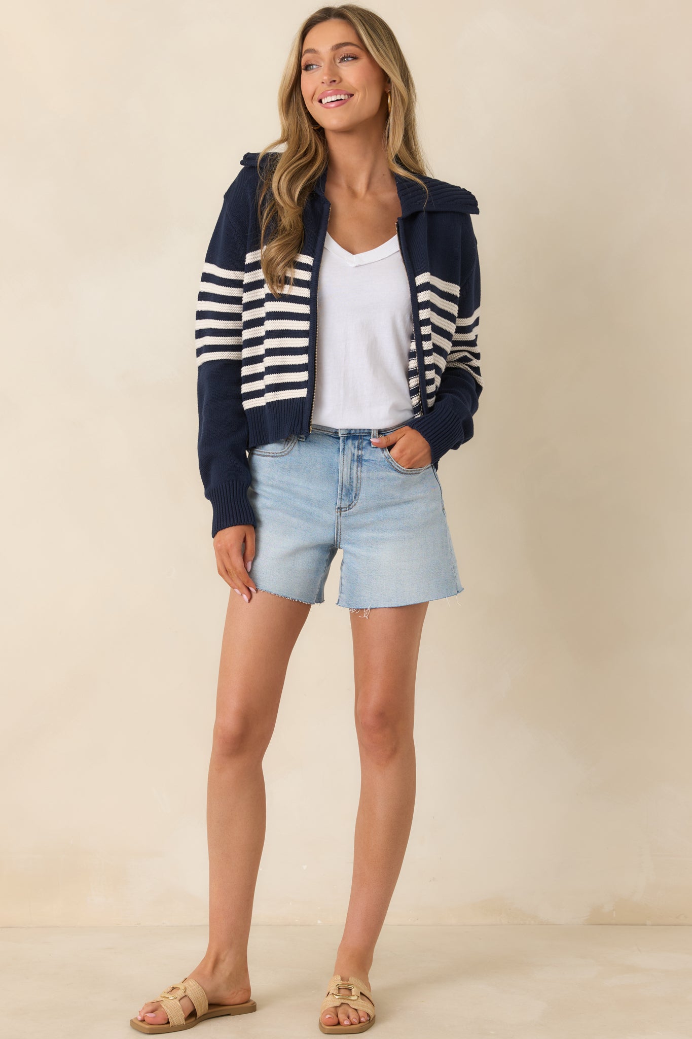 Red Dress | Z Supply Kovac Navy & Ivory Stripe Cotton Sweater Jacket