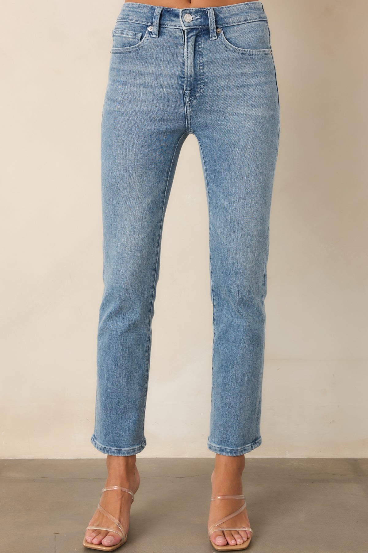 Gap-proof waistband creates a secure mid-rise fit above the contoured hip and thigh silhouette.