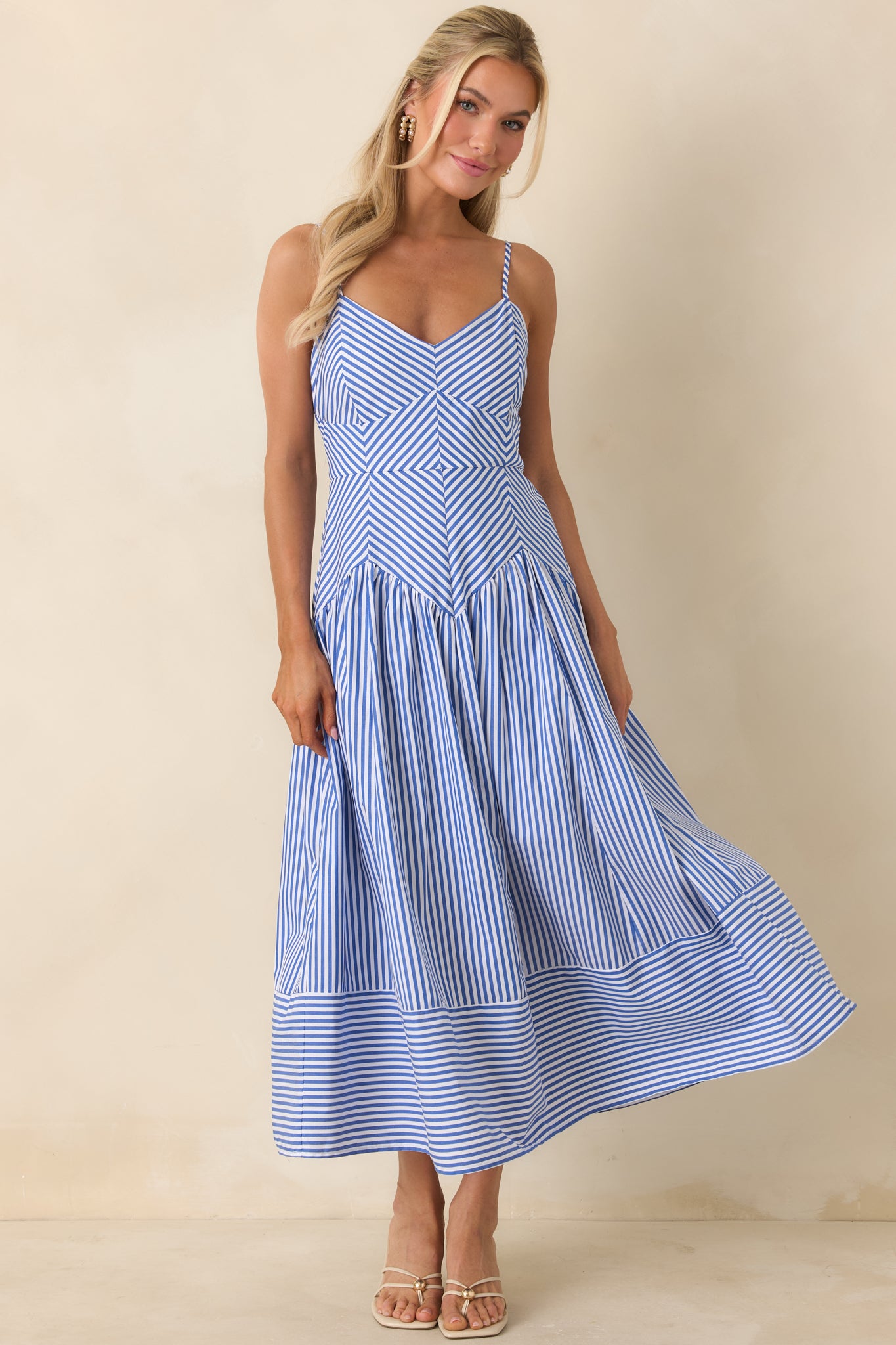 ワンピース Stripe Cotton-Blend Summer Dress From All Angles Blue & White Stripe Cotton Midi Dress
