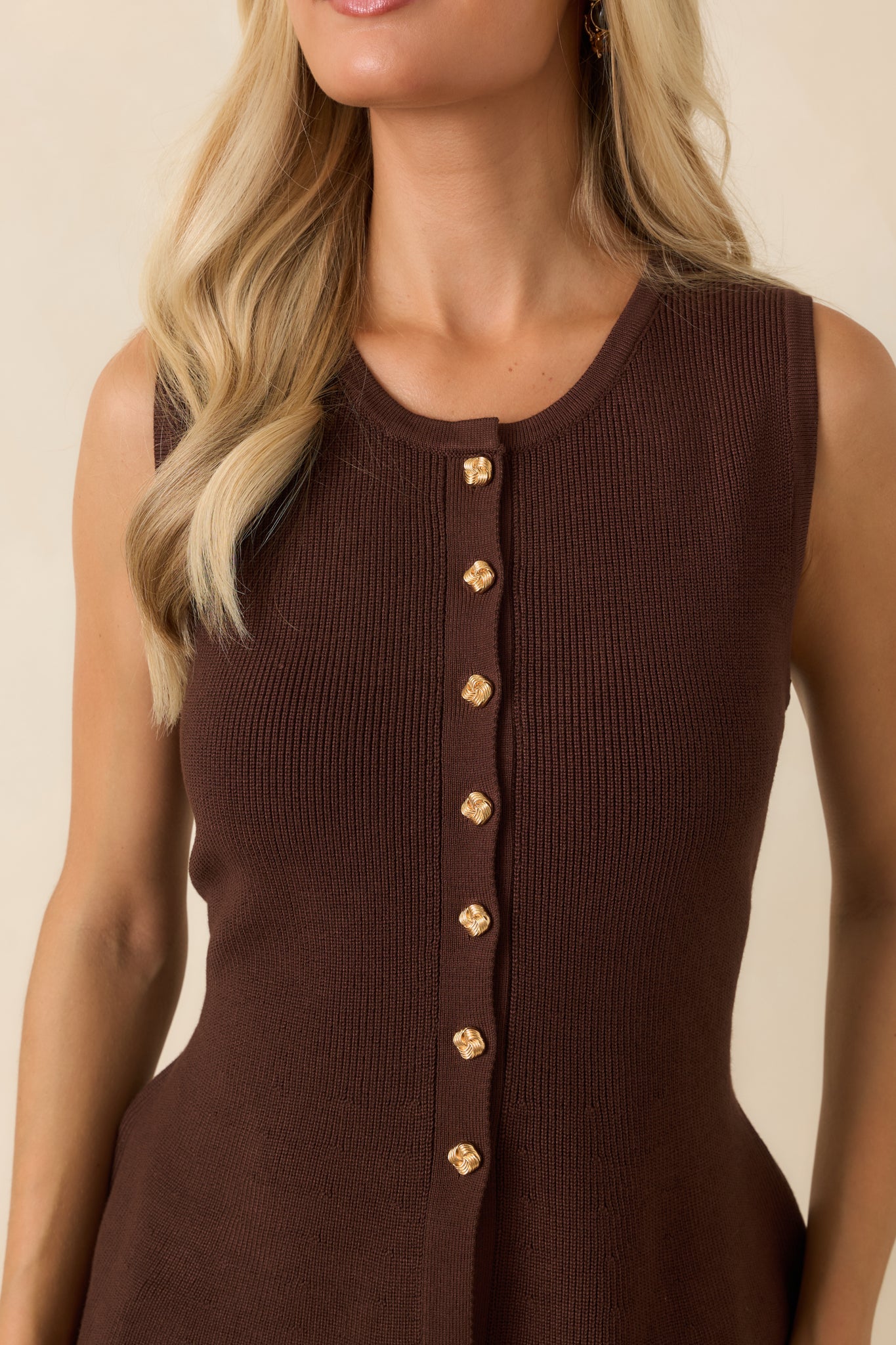 Everything in Place Chocolate Brown Knit Peplum Top | Entro