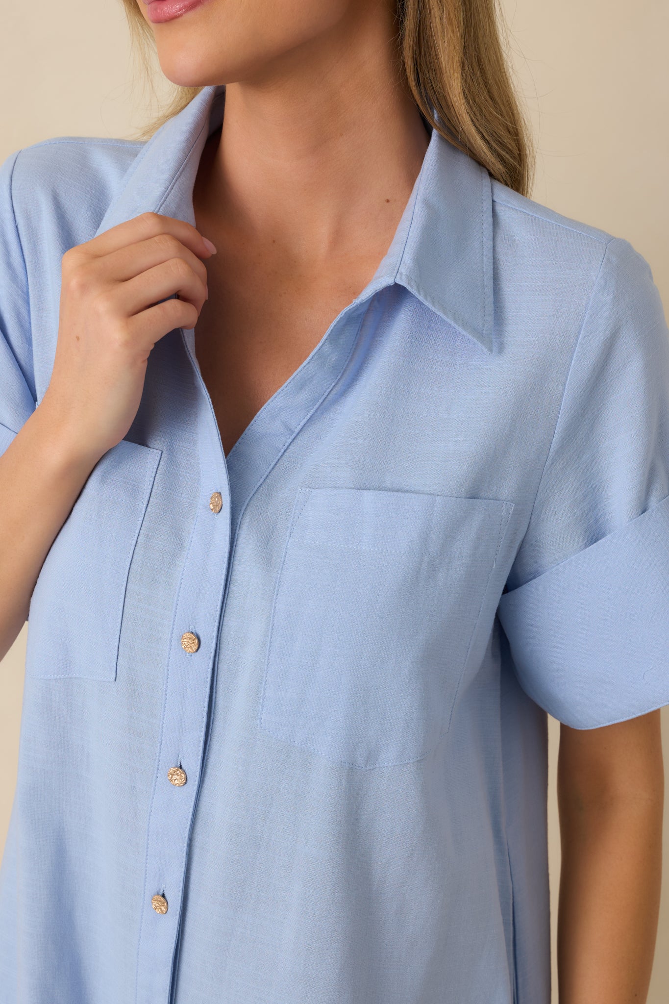 blue button up shirt dress Women's Show Me the Way Light Blue Cotton Button Front Midi Shirt Dress | Size: L