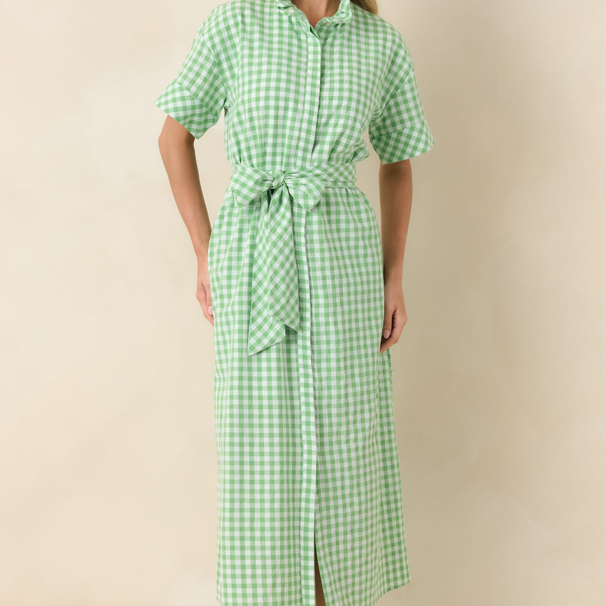 red and green gingham dress Check Me Out Ruffle Collar Belted Maxi scottish red tartan dress