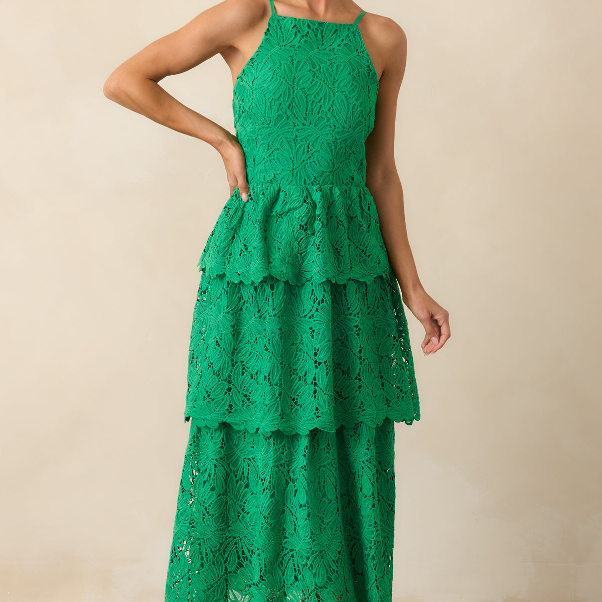 Green Floral Embroidered Dress - Maxi Dresses