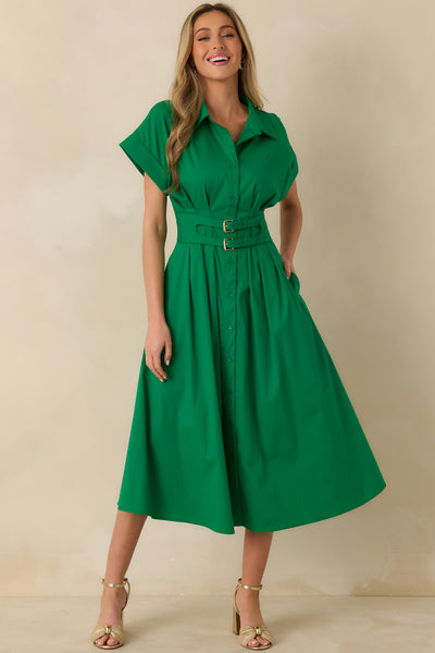 green dress with red belt Belted Button Front Midi - All Dresses red and green dress