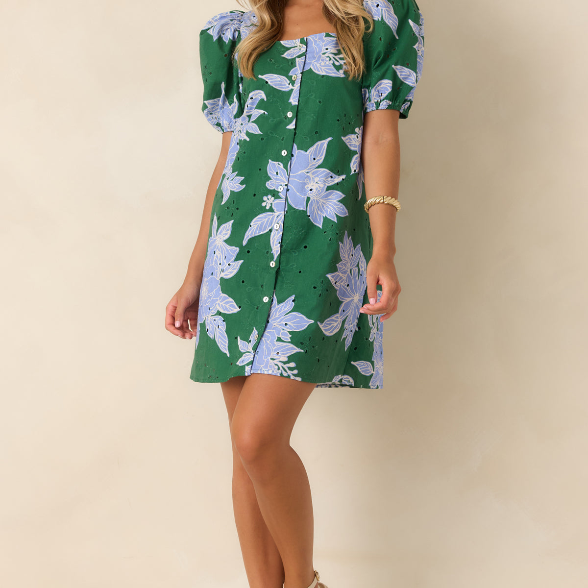 blue green mini dress Women's Entro If You Ask Me Hunter & Floral Cotton Puff Sleeve | Size: L This dress is ideal Color:New Black tihuan Never Left Behind Hunter