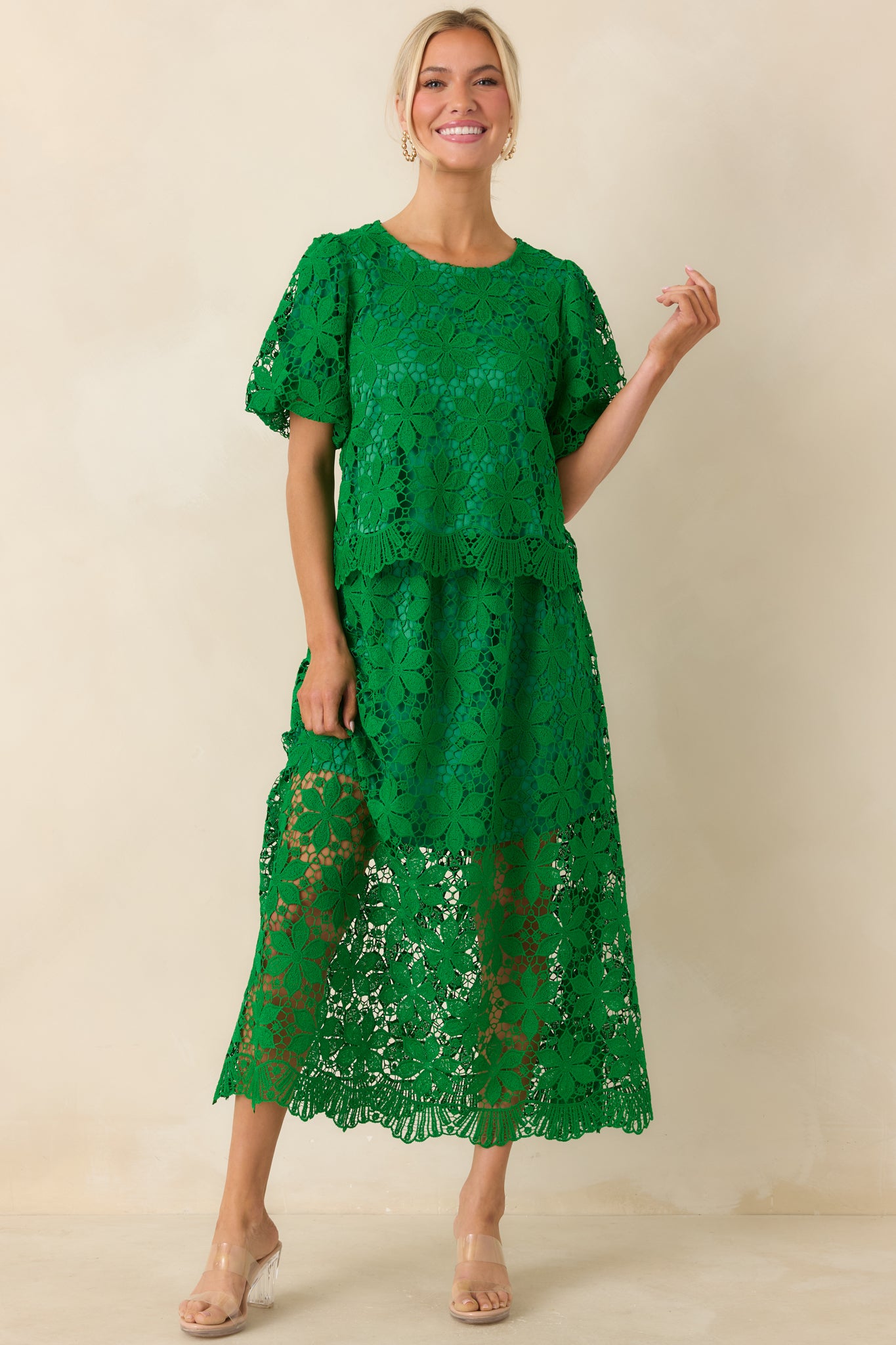 knee length dresses for ladies Poppy Sage Green Lace Detail Short Sleeve Mini Dress