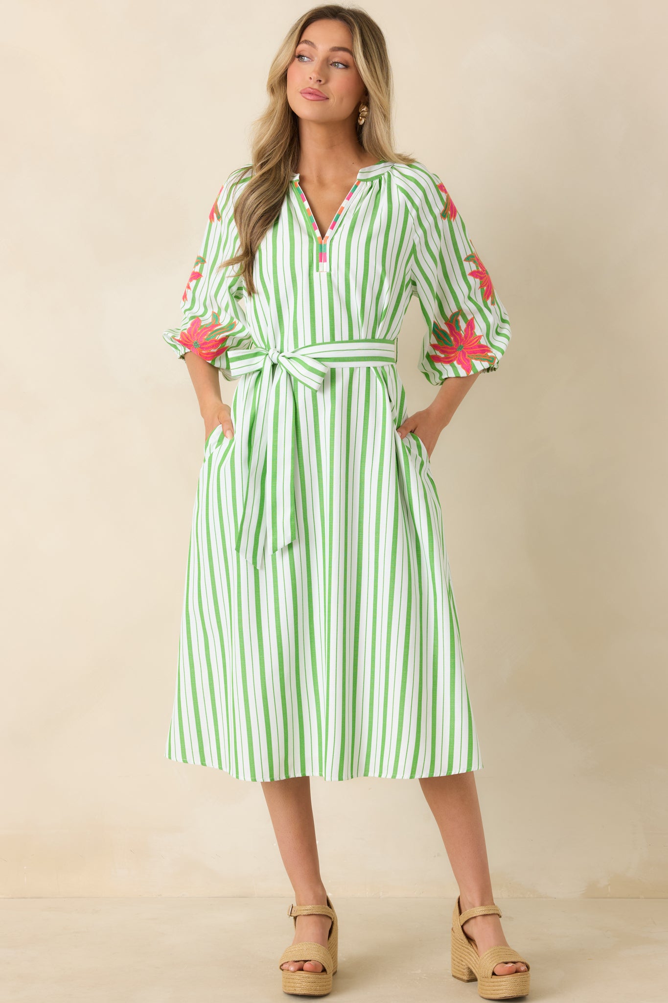 green floral wrap midi dress Glamorous short sleeve wrap midi dress in green micro floral