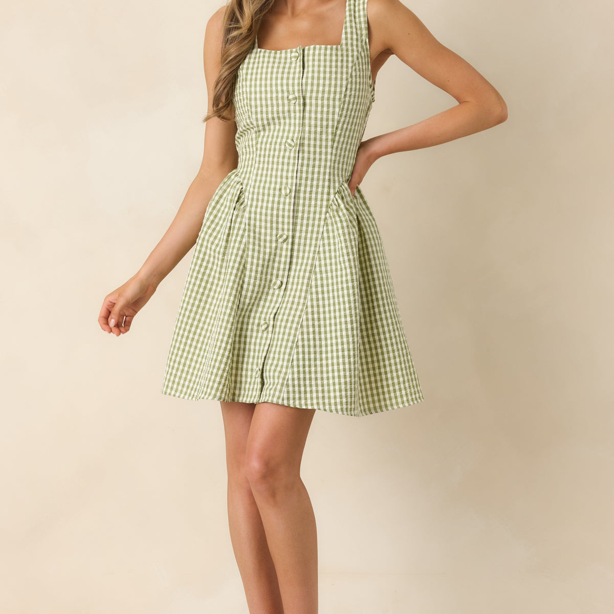 Red Dress | Matcha Green Gingham Sleeveless Mini Dress - All Dresses Red Dress | Matcha Green Gingham Sleeveless Mini Dress - All Dresses