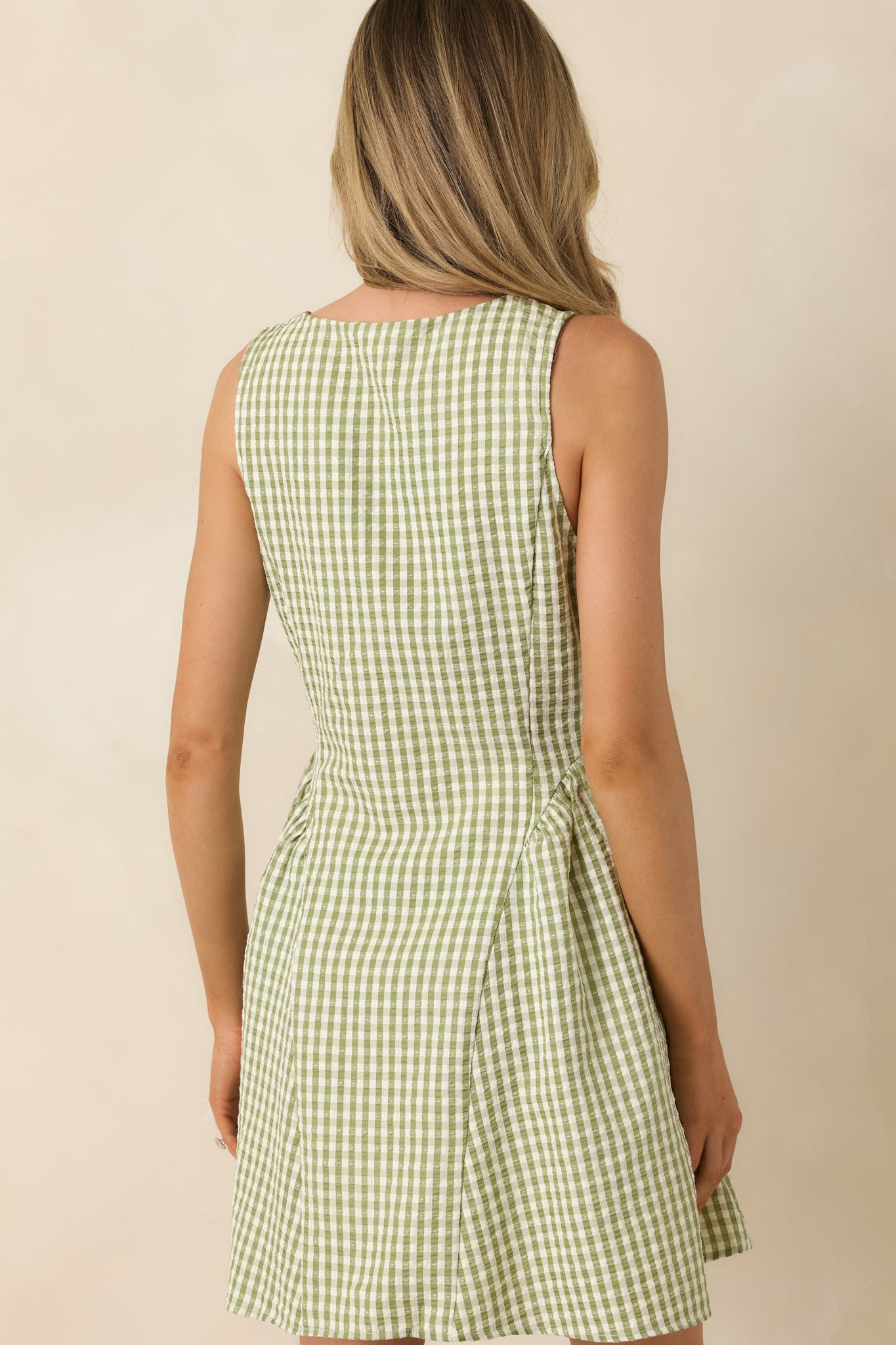 Red Dress | Matcha Green Gingham Sleeveless Mini Dress