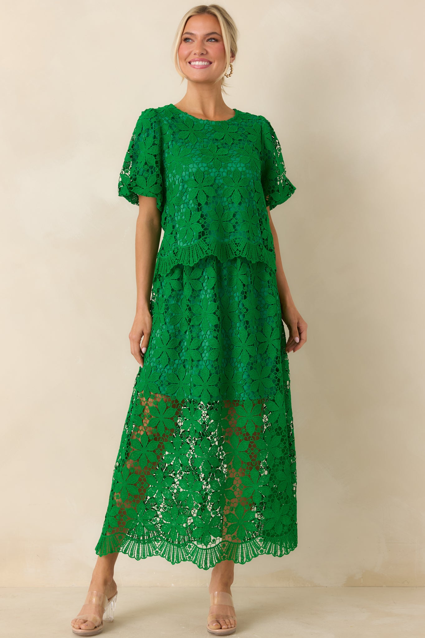 Women's All the Attention Green Floral Lace Maxi Skirt | Size: M | Red Dress Women's All the Attention Green Floral Lace Maxi Skirt | Size: M | Red Dress