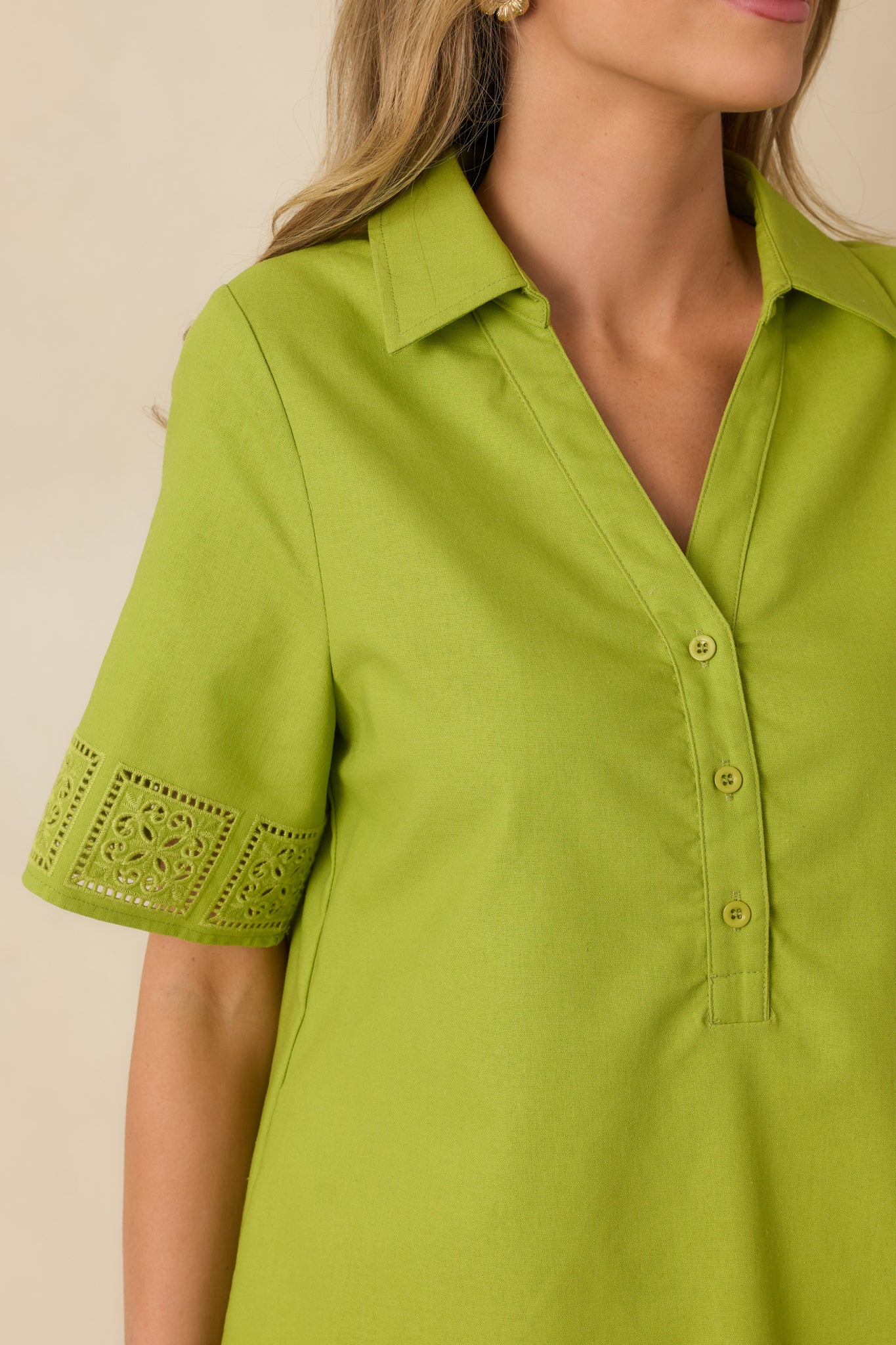 Avocado Green Cotton Blend Cut Out Detail Mini Shirt Dress - All Dresses | Red Dress Avocado Green Cotton Blend Cut Out Detail Mini Shirt Dress - All Dresses | Red Dress
