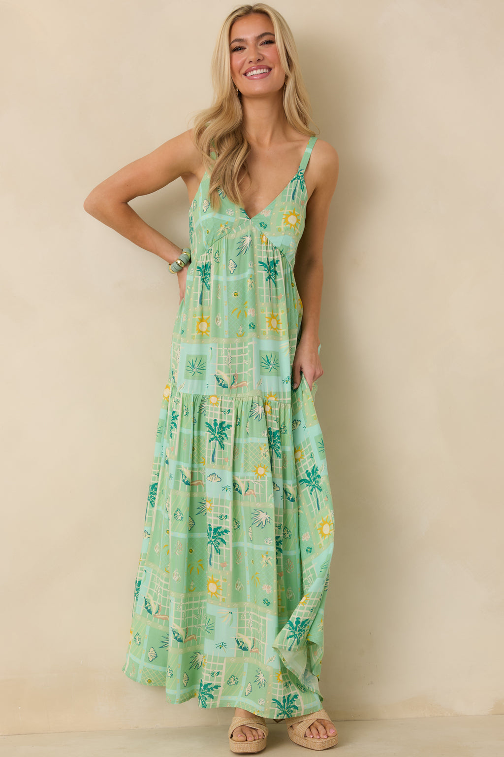 Red Dress | Sunlit Getaway Multi Tropical Sleeveless Maxi Dress