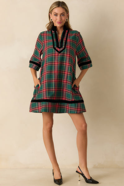 Green Plaid Mini Dress - Holiday Dresses