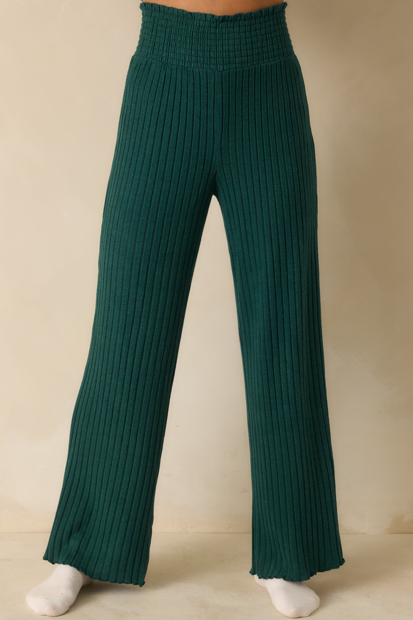 Z Supply Mistletoe Green Dawn Smocked Ribbed Knit Pants | Red Dress