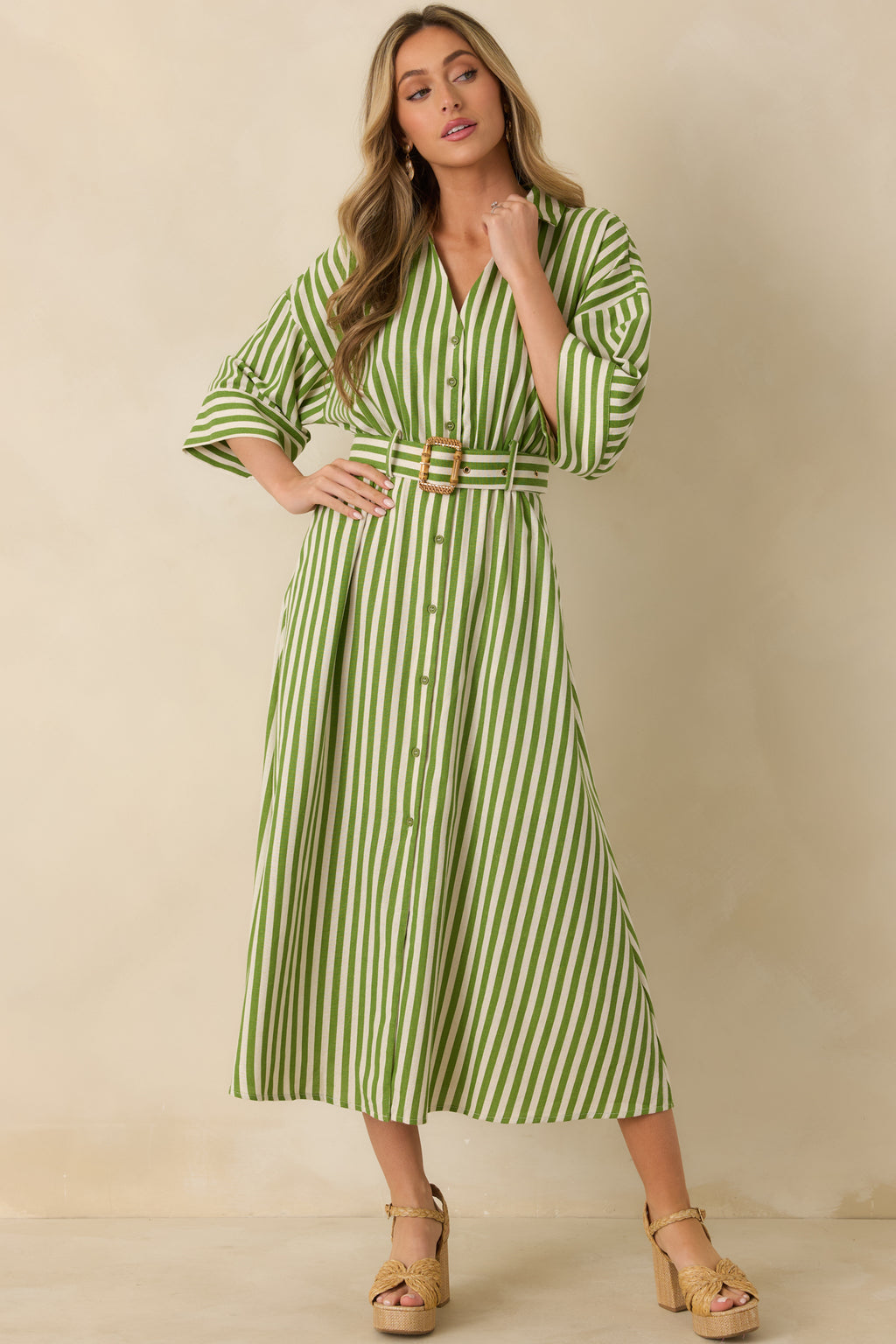 long green shirt dress Lighthearted Days Stripe Belted Button Front Maxi Collection:After Midnight ALIGNE Carly Sheer Seam a refined dress that Silk Satin Colors:Olive Green 751