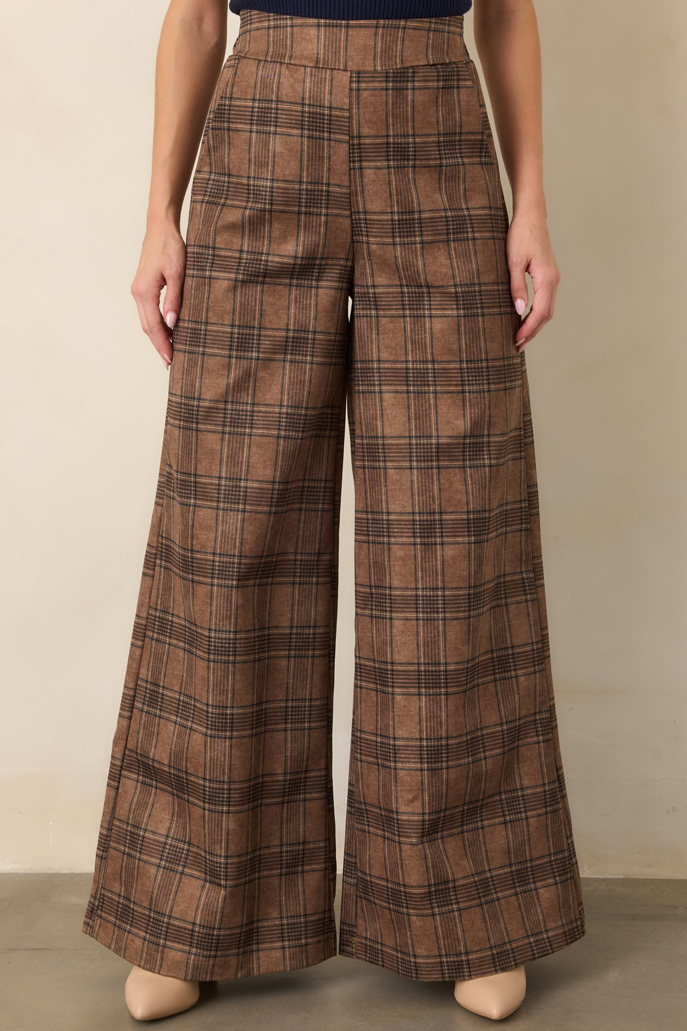 Mitchel Brown Plaid High Rise Wide Leg Pants | Astrid