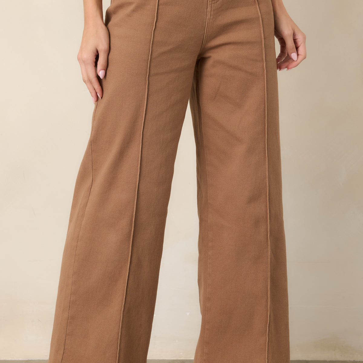 Business & Pleasure Camel Brown Cotton Wide Leg Cropped Pants | Entro
