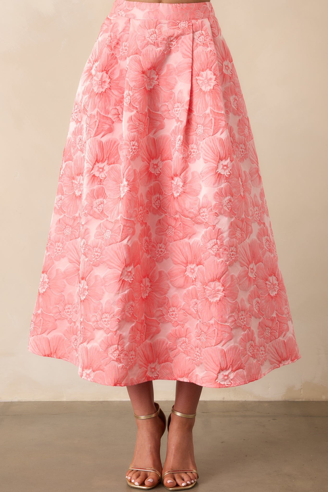 Pink Coral Floral Jacquard Midi Skirt - All Skirts | Red Dress