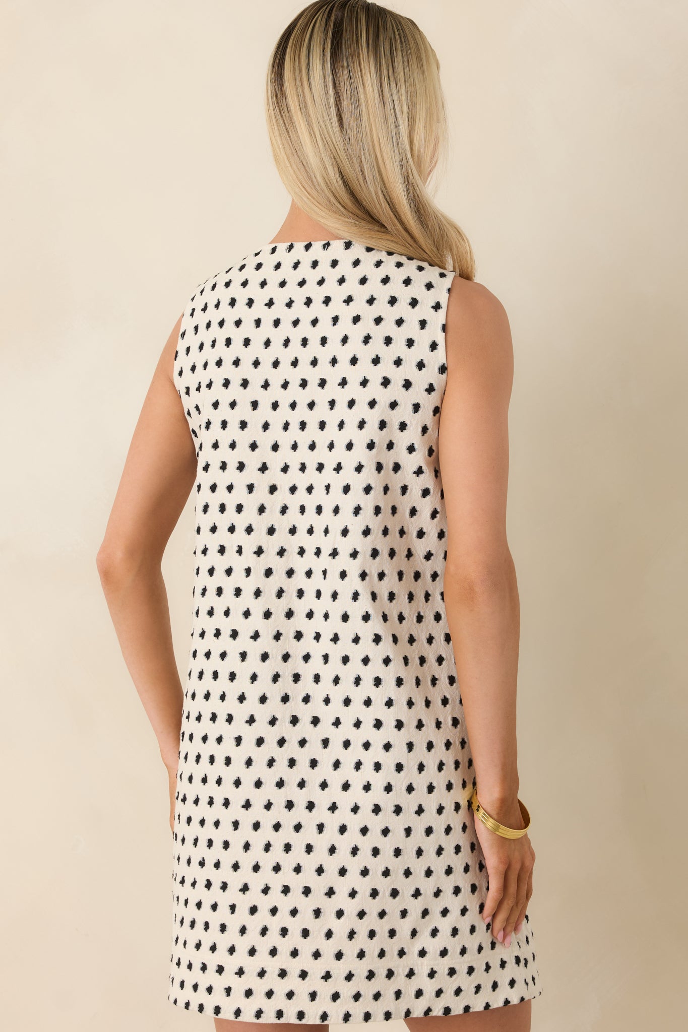 Women's Tamarinia Ivory & Black Cotton Linen Sleeveless Mini Dress | Color: White | Size: S | Red Dress Women's Tamarinia Ivory & Black Cotton Linen Sleeveless Mini Dress | Color: White | Size: S | Red Dress