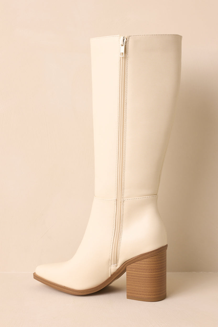Women's Ivory Faux Leather Knee High Boots - All Shoes | Red Dress