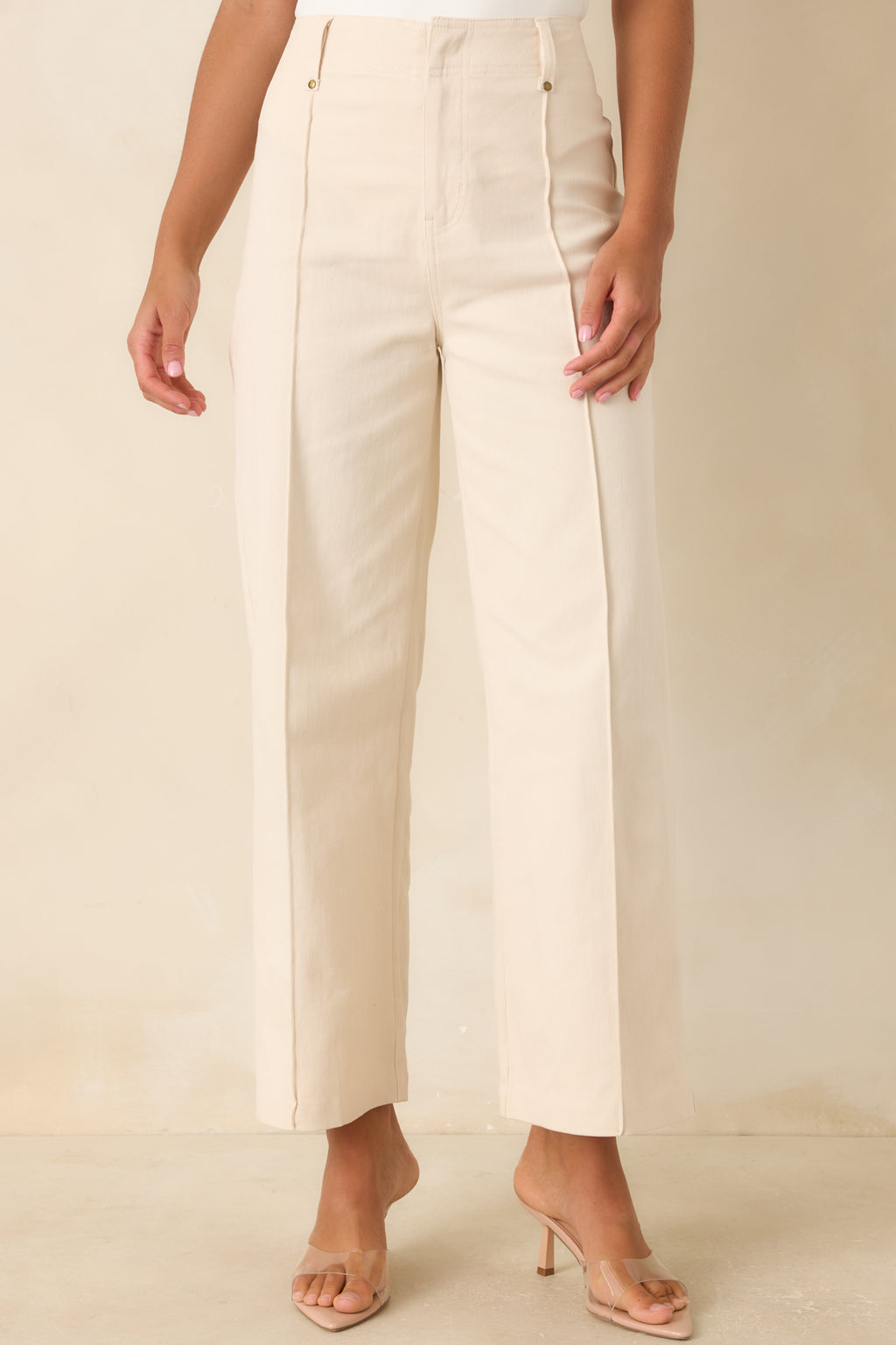 Women's Entro Business & Pleasure Ivory Cotton Wide Leg Cropped Pants | Size: S